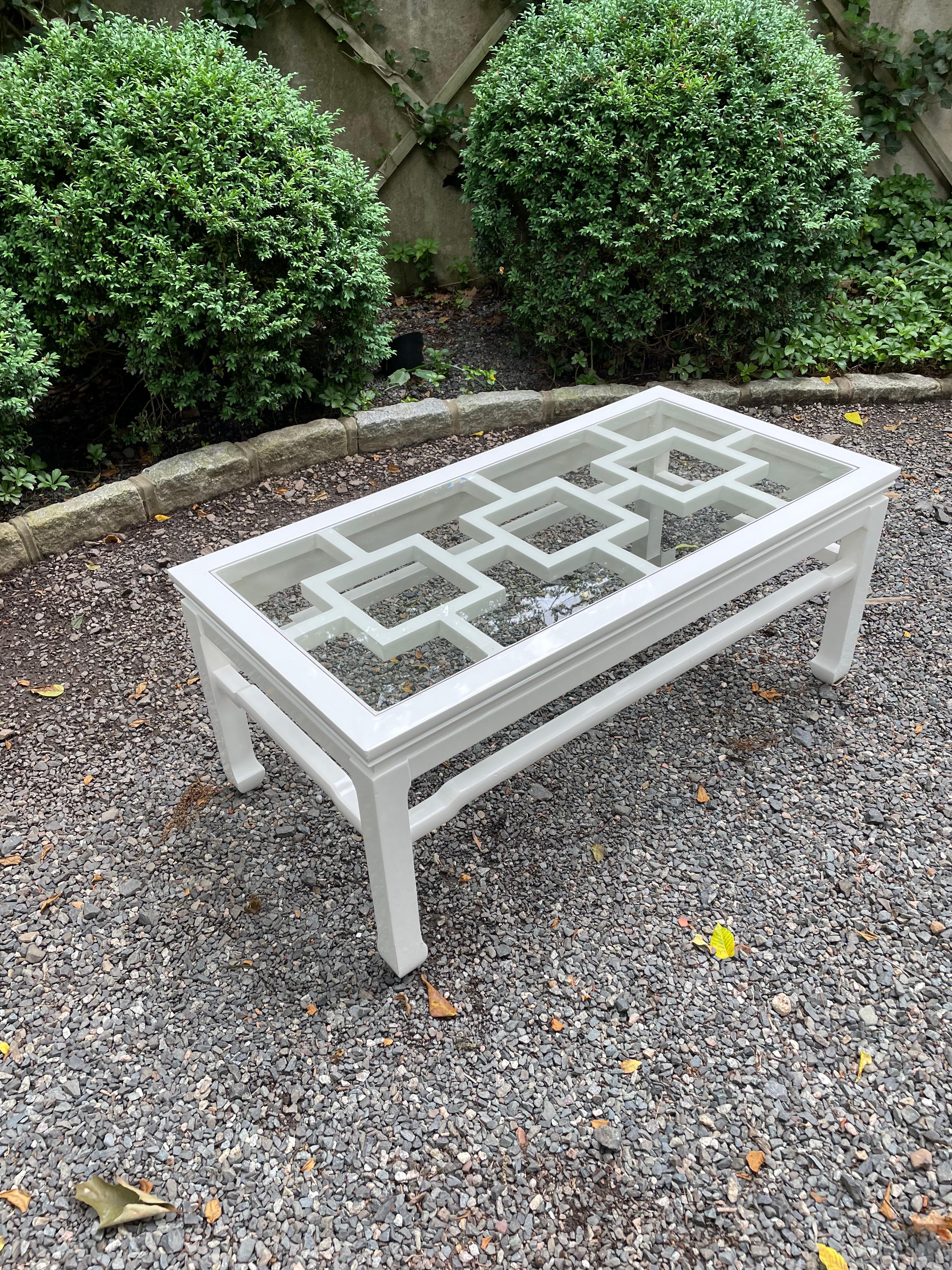 Glass Contemporary Asian Inspired White Lacquered Rectangular Coffee Table