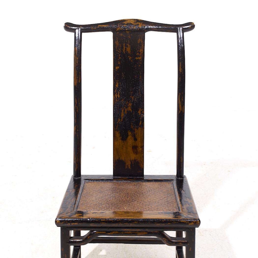Chaises de salle à manger d'appoint asiatiques contemporaines en orme à dos d'âne - Lot de 4 en vente 3