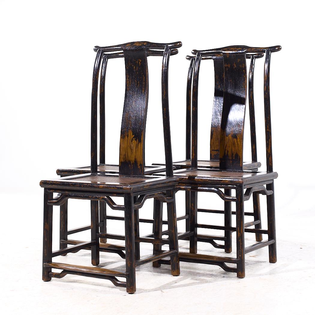 Moderne Chaises de salle à manger d'appoint asiatiques contemporaines en orme à dos d'âne - Lot de 4 en vente