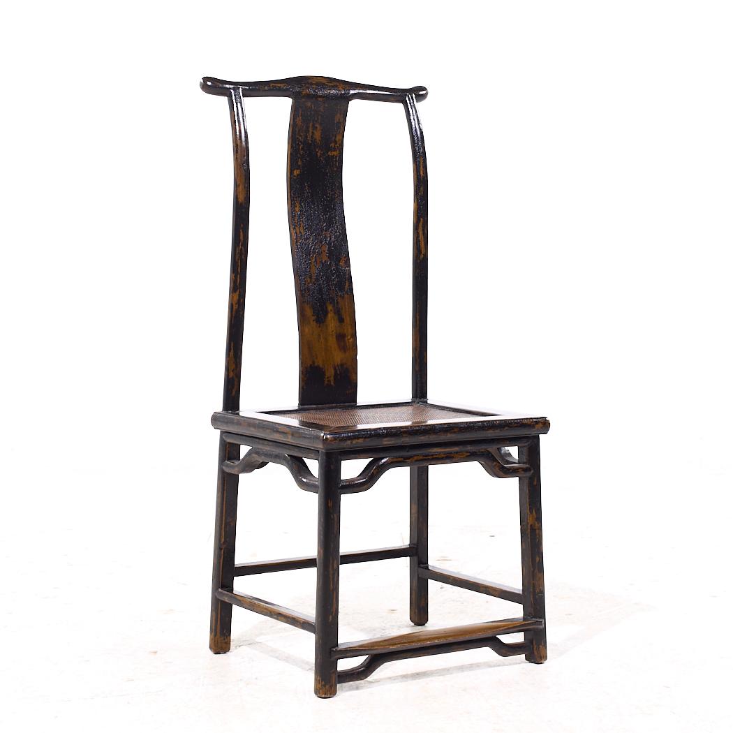 Américain Chaises de salle à manger d'appoint asiatiques contemporaines en orme à dos d'âne - Lot de 4 en vente