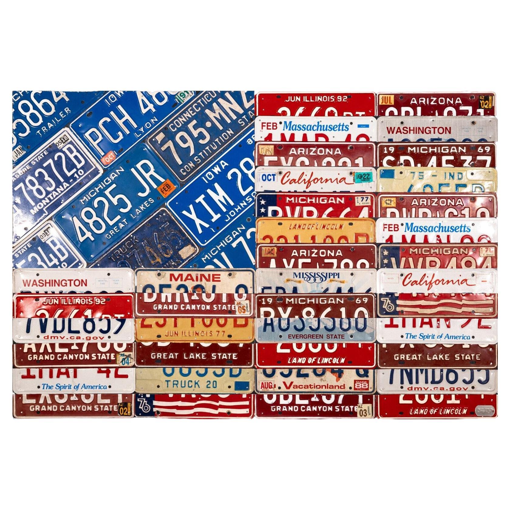 Contemporary Assemblage Map License Plate Art American Flag by Design Turnpike For Sale