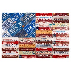 Used Contemporary Assemblage Map License Plate Art American Flag by Design Turnpike
