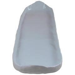 Contemporary Asymmetric Porcelain Tray with White Glossy Glaze