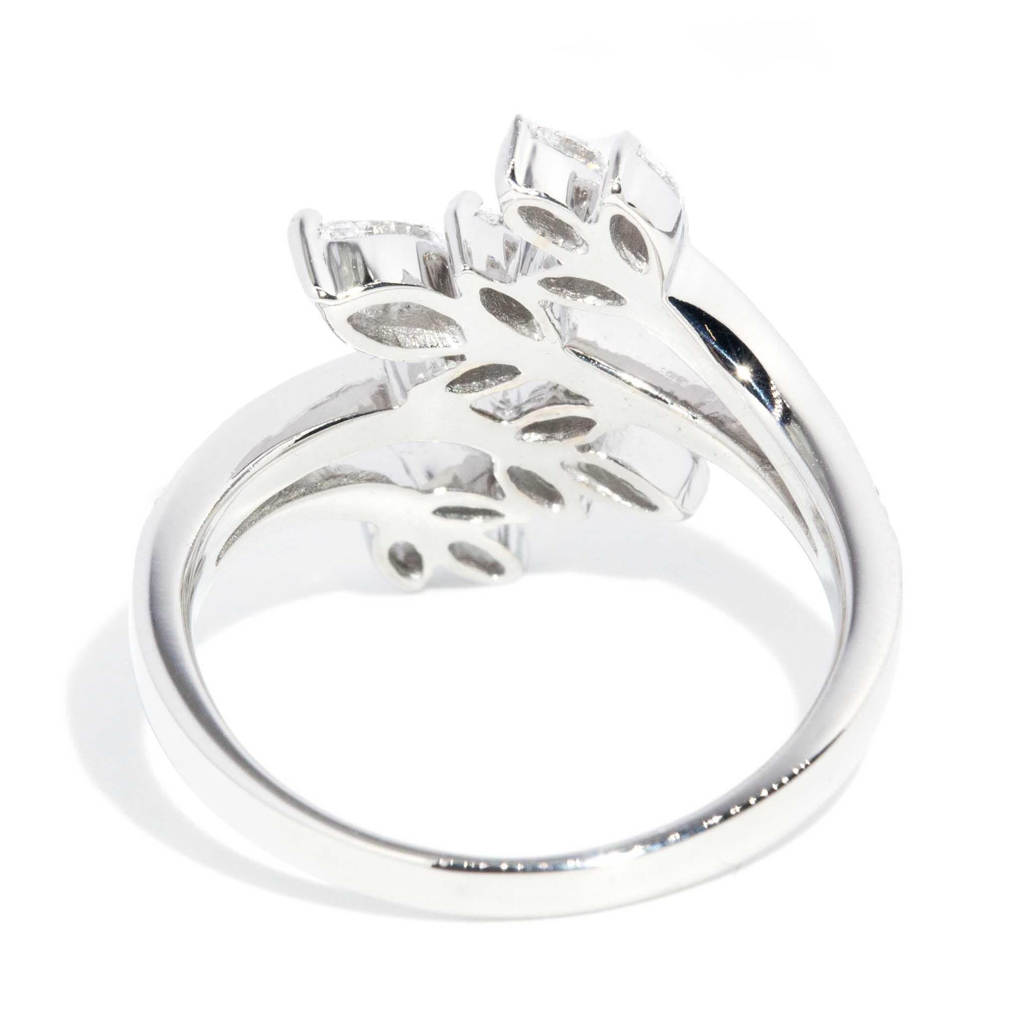 Contemporary Asymmetrical Diamond Cluster Ring 18 Carat White Gold For Sale 2