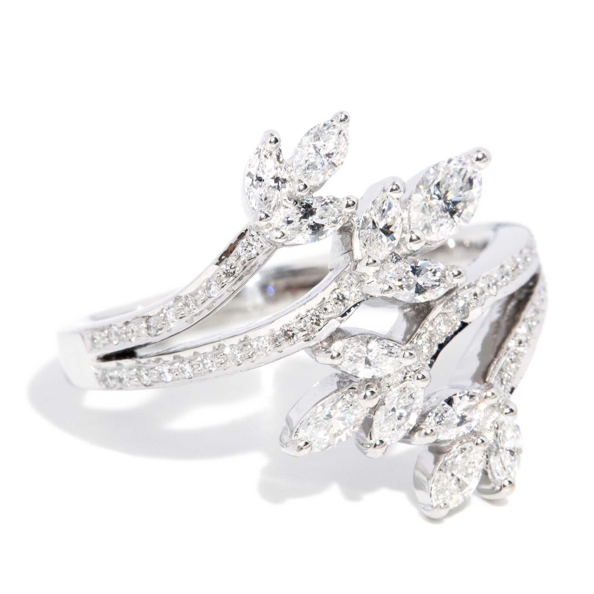 Contemporary Asymmetrical Diamond Cluster Ring 18 Carat White Gold For Sale 4