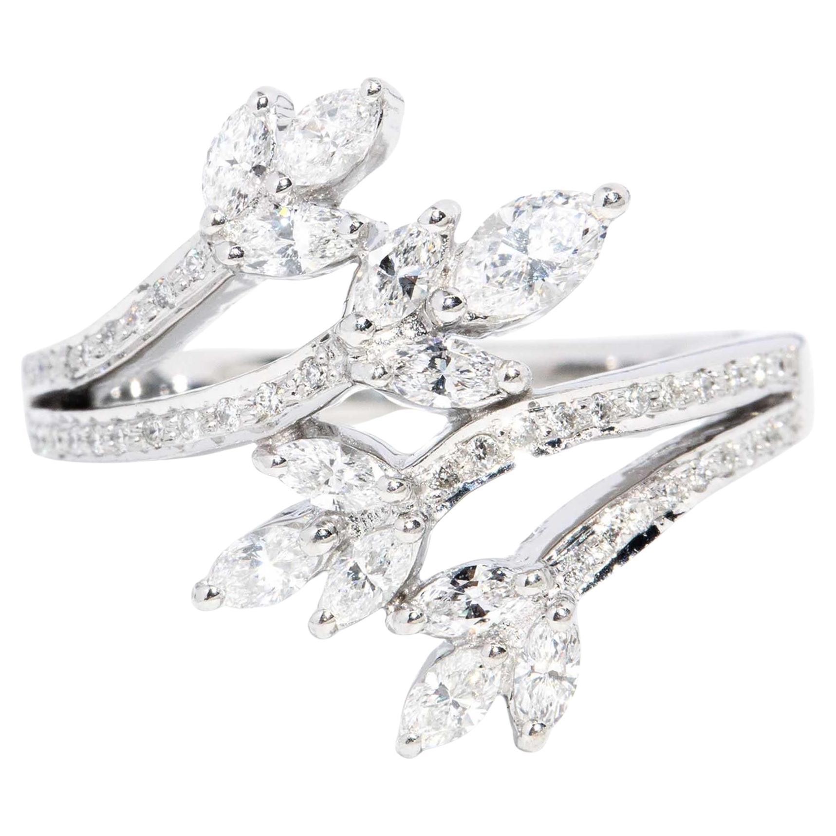 Contemporary Asymmetrical Diamond Cluster Ring 18 Carat White Gold For Sale