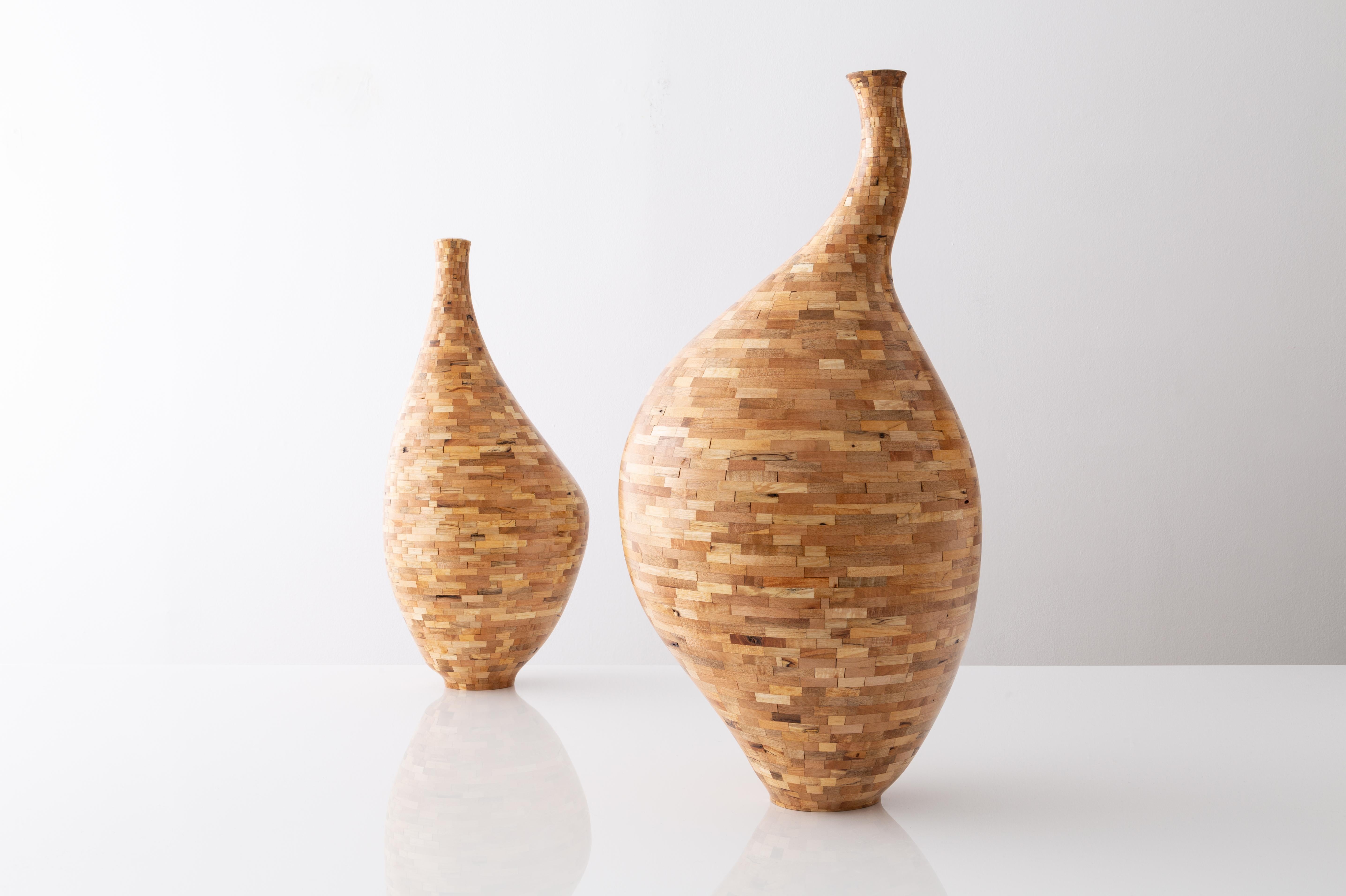 Parquetry Contemporary Spalted Maple Goose Neck Vase #1 by Richard Haining, Available Now