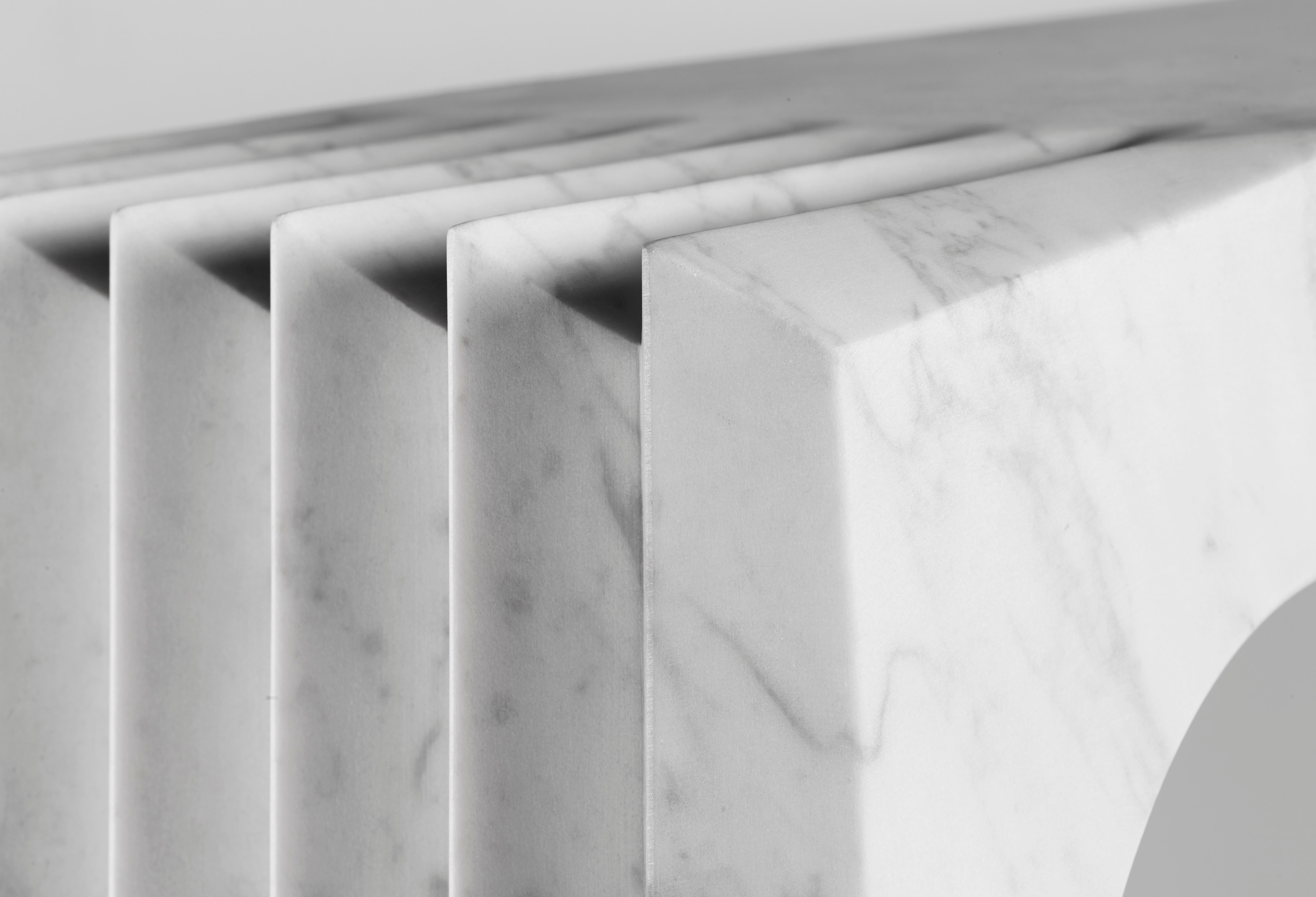 Hand-Crafted Contemporary Atelier Terrai Italian White Carrara Marble Art Deco Design Console