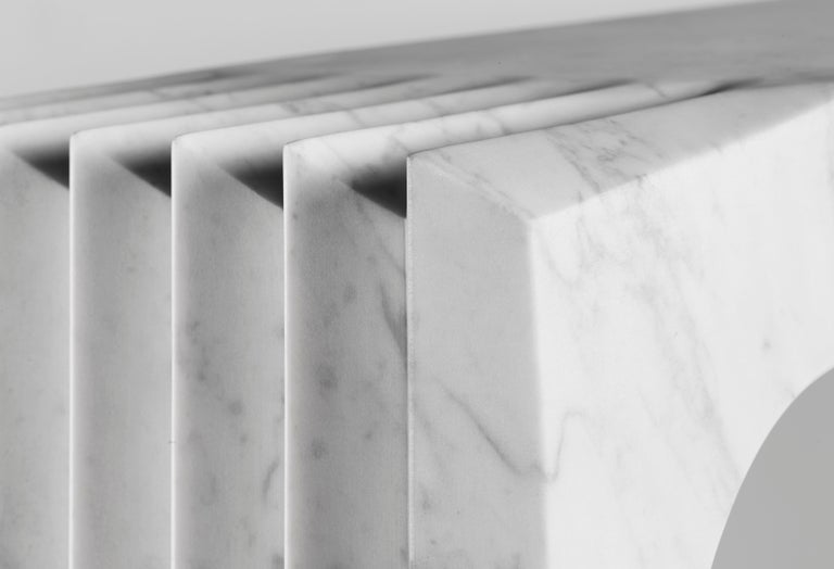 Hand-Crafted Contemporary Atelier Terrai Italian White Carrara Marble Art Deco Design Console For Sale