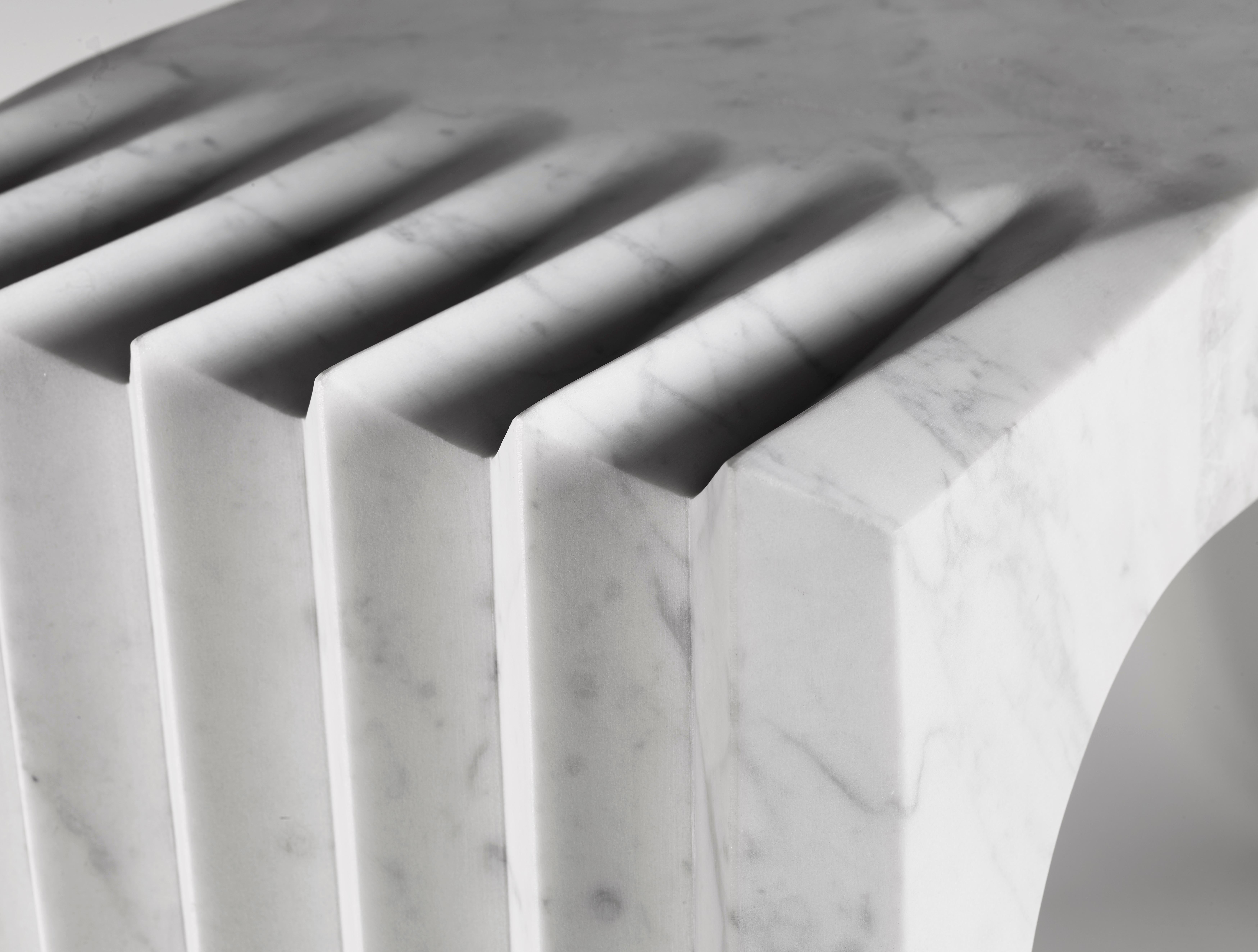 Contemporary Atelier Terrai Italian White Carrara Marble Art Deco Design Console In New Condition In New York, NY