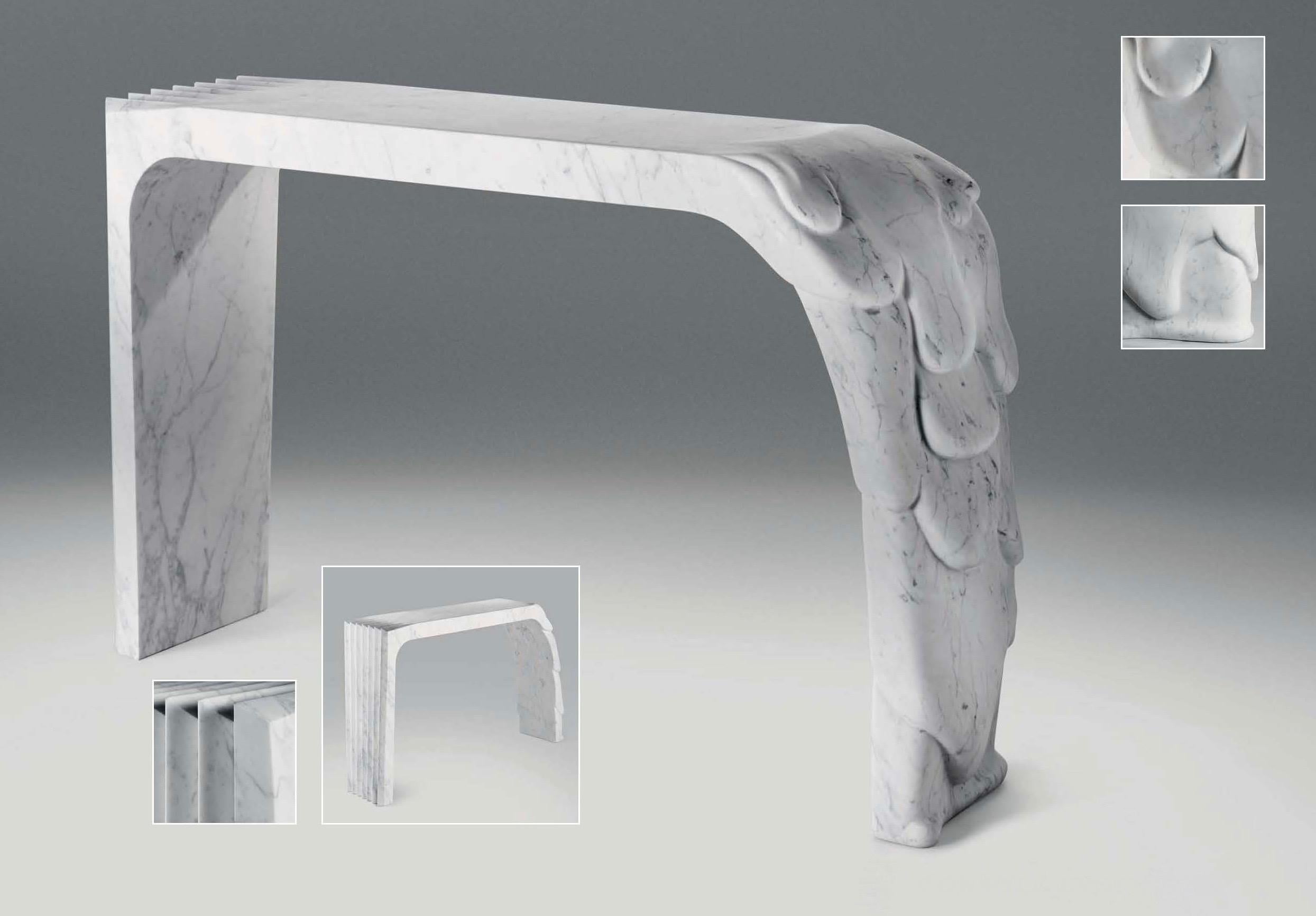 Contemporary Atelier Terrai Italian White Carrara Marble Art Deco Design Console 4