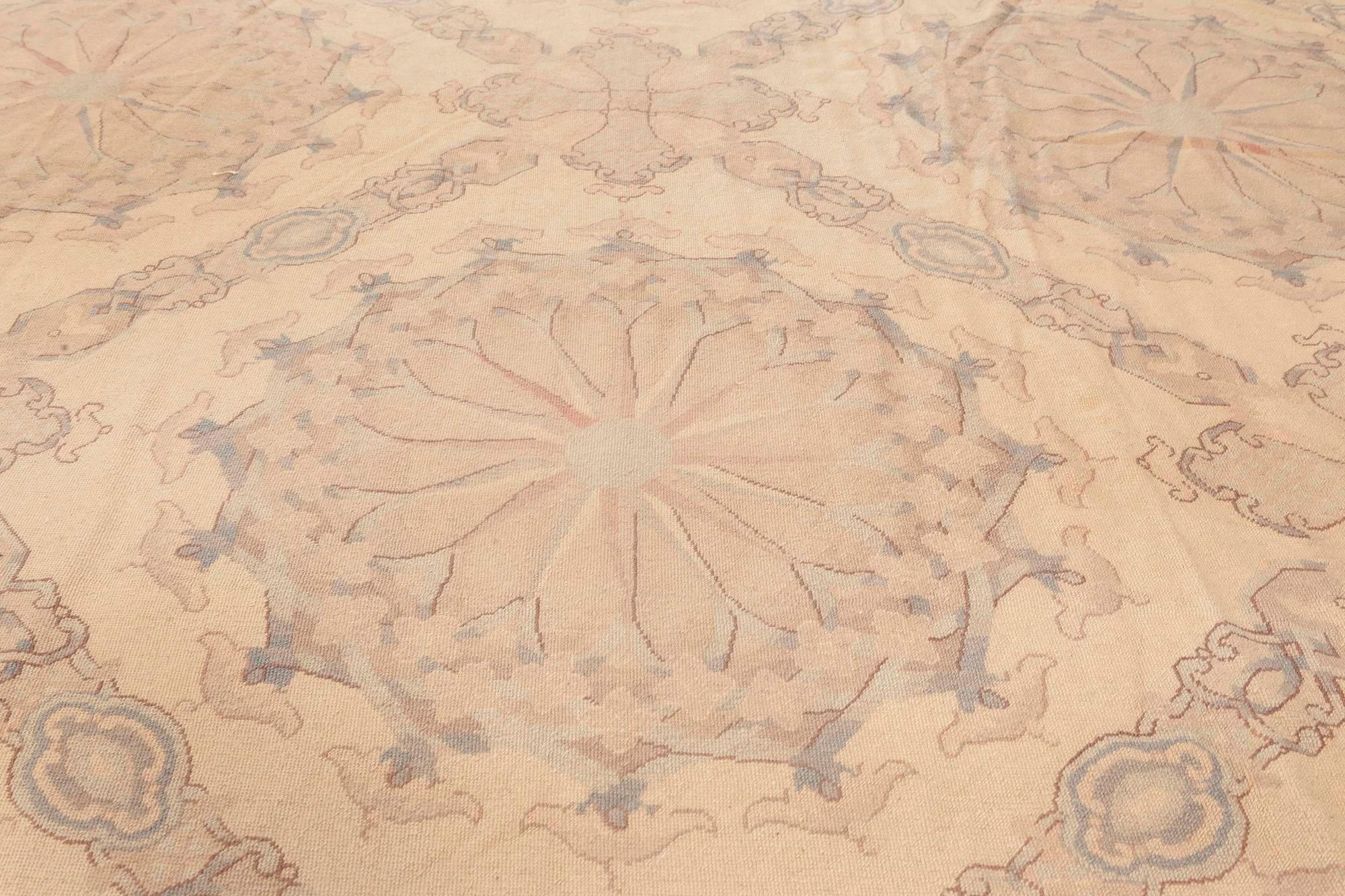Contemporary Aubusson Design Beige and Blue Needlework Rug by Doris Leslie Blau In New Condition For Sale In New York, NY
