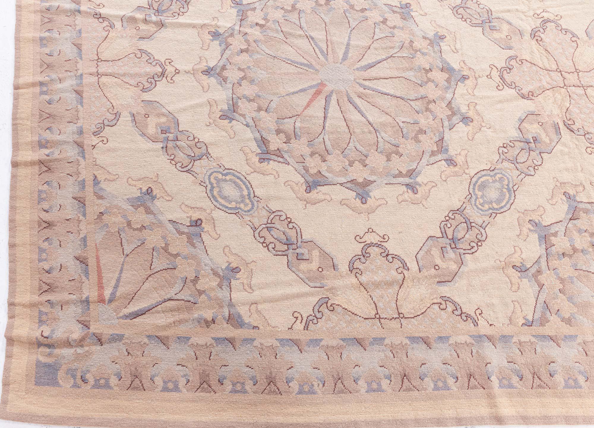 Contemporary Aubusson Design Beige and Blue Needlework Rug by Doris Leslie Blau For Sale 1