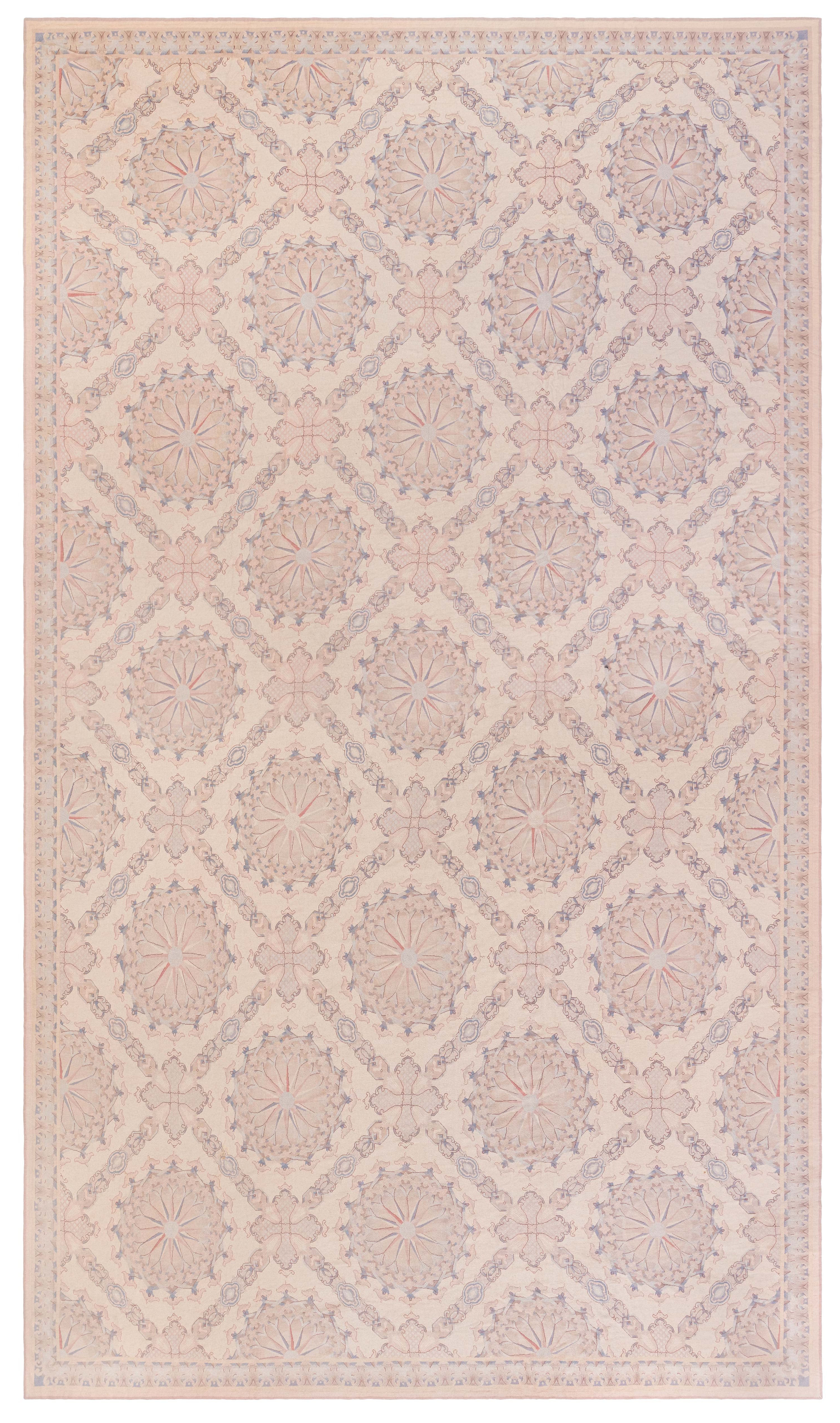 Contemporary Aubusson Design Beige and Blue Needlework Rug by Doris Leslie Blau