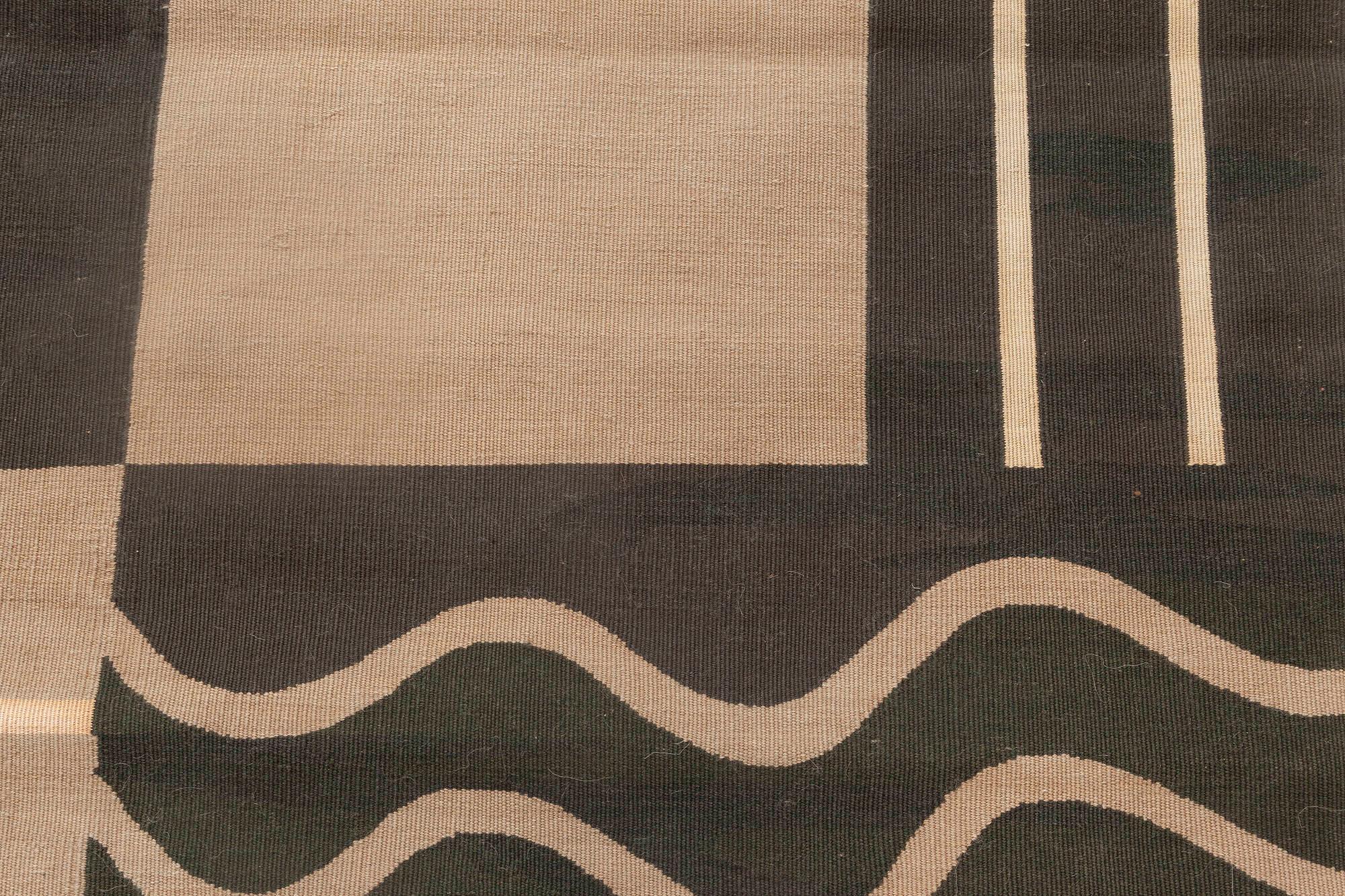 Indian Contemporary Aubusson Geometric Design Handmade Wool Rug by Doris Leslie Blau For Sale