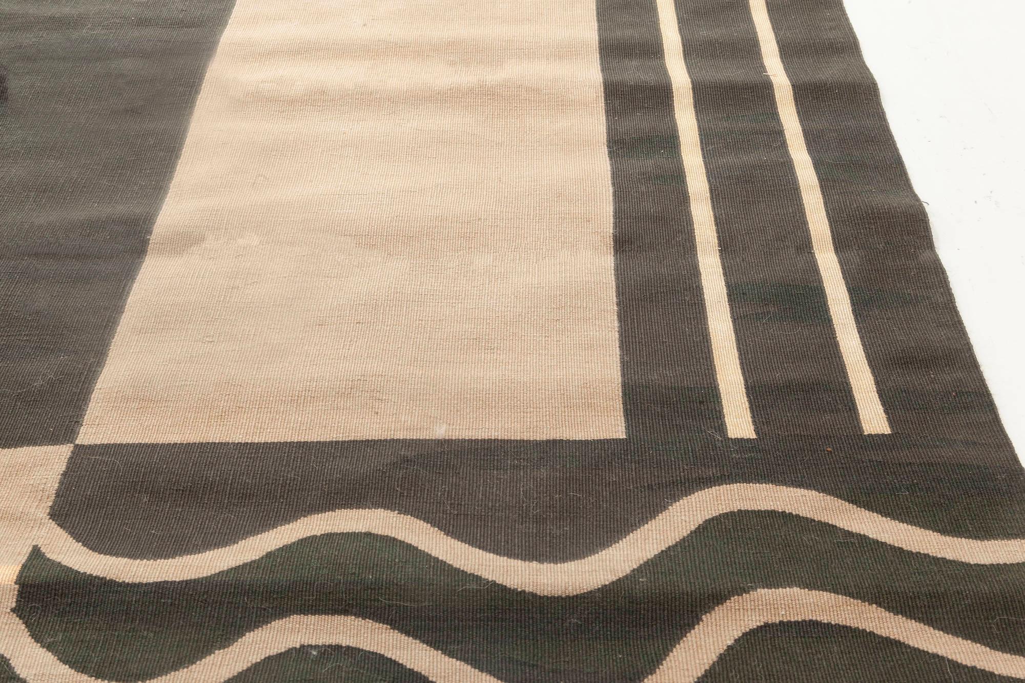 Alfombra contemporánea de lana con diseño geométrico Aubusson hecha a mano por Doris Leslie Blau Anudado a mano en venta