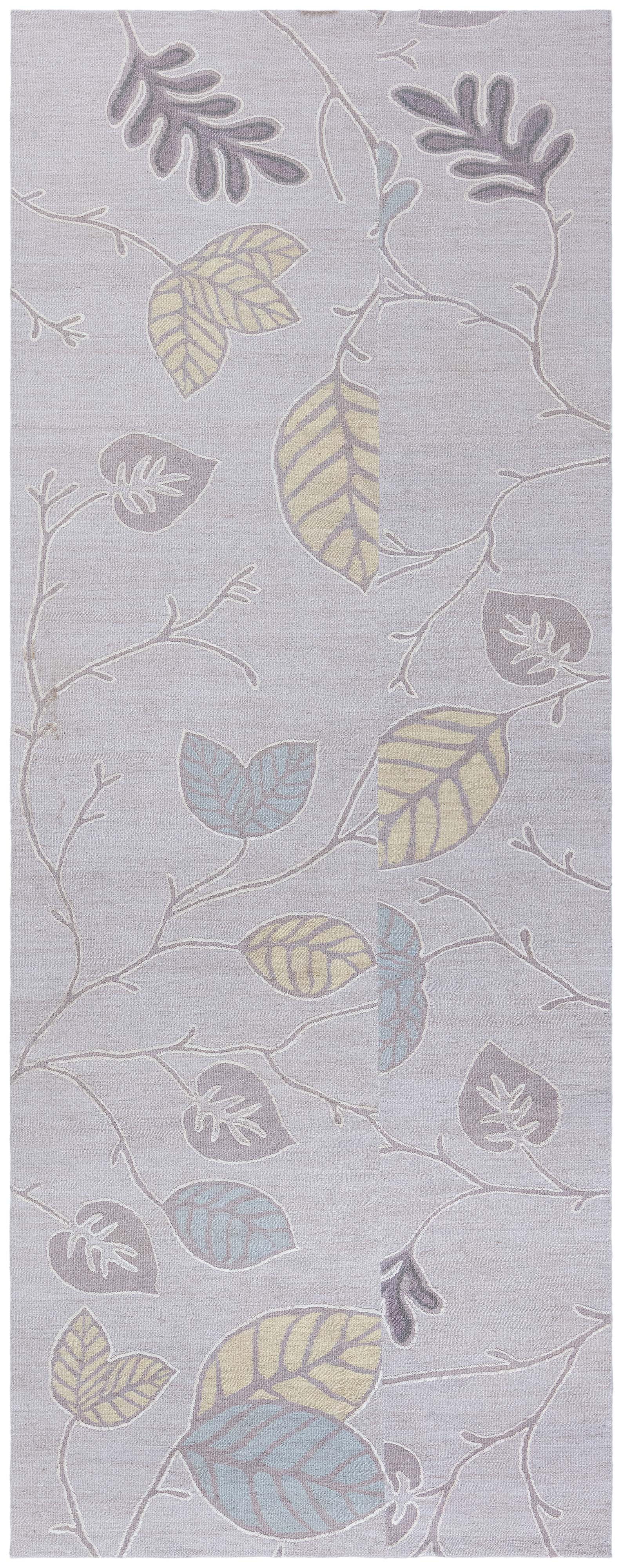 Contemporary Aubusson Light Gray Flatweave Runner "Zephyra" by Doris Leslie Blau For Sale