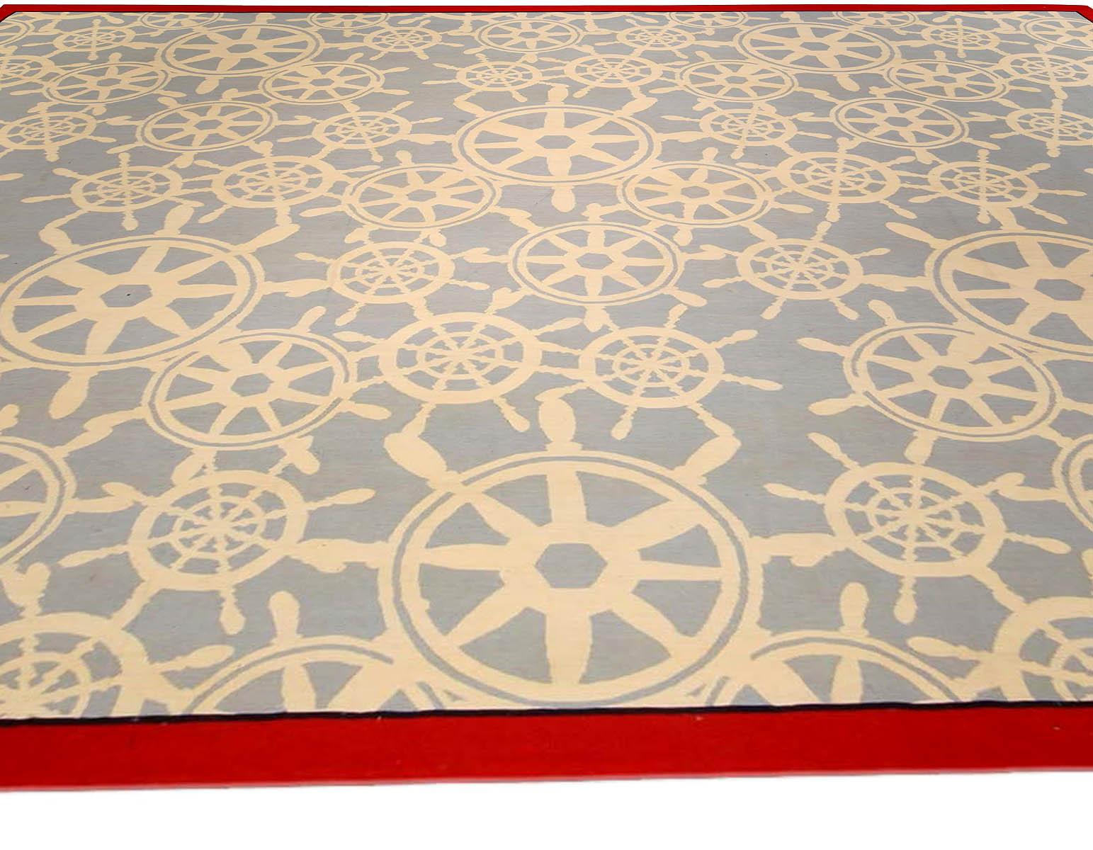 Chinese Contemporary Aubusson Red Blue Rug by Tommy Hilfiger Th2 for Doris Leslie Blau For Sale