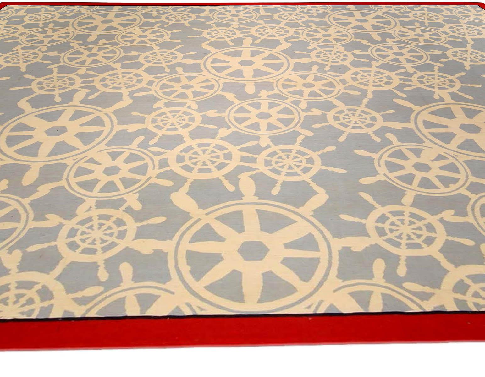 Alfombra contemporánea Aubusson Rojo Azul de Tommy Hilfiger Th2 para Doris Leslie Blau Chino en venta