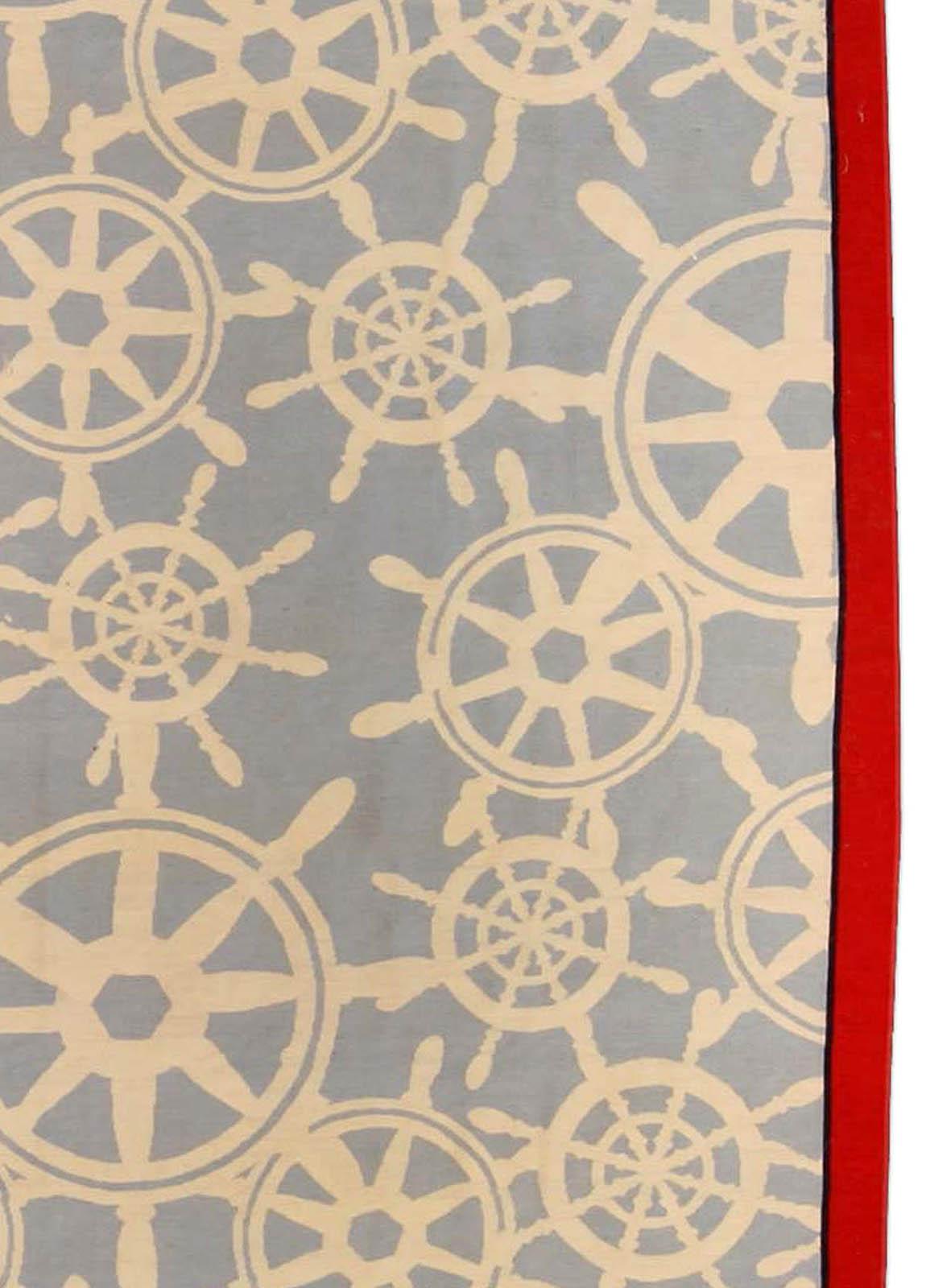 Contemporary Aubusson Red Blue Rug by Tommy Hilfiger Th2 for Doris