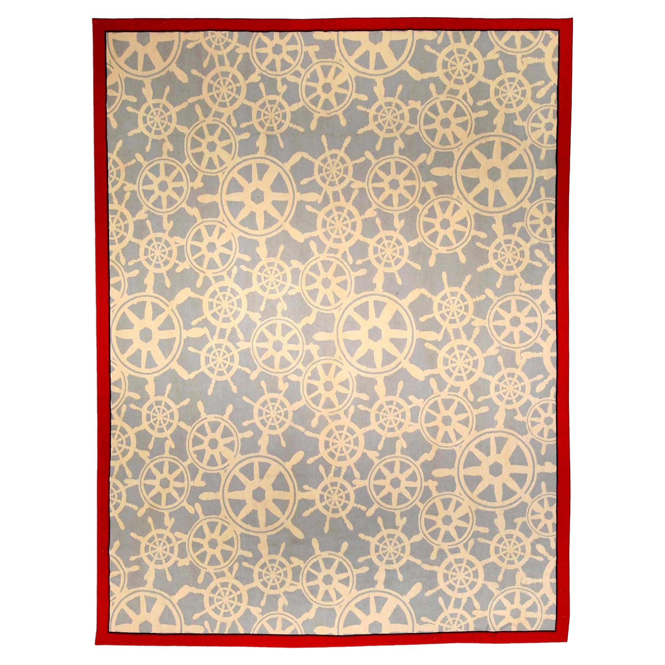 Contemporary Aubusson Red Blue Rug by Tommy Hilfiger Th2 for Doris Leslie Blau For Sale