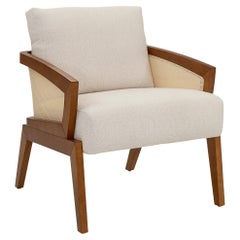 Contemporary Aurora Armchair Featuring Oak Frame and Light Fabric