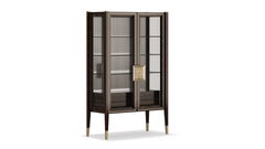 Contemporary Aurum Dark Cabinet In Louro Preto Wood And Glass Doors