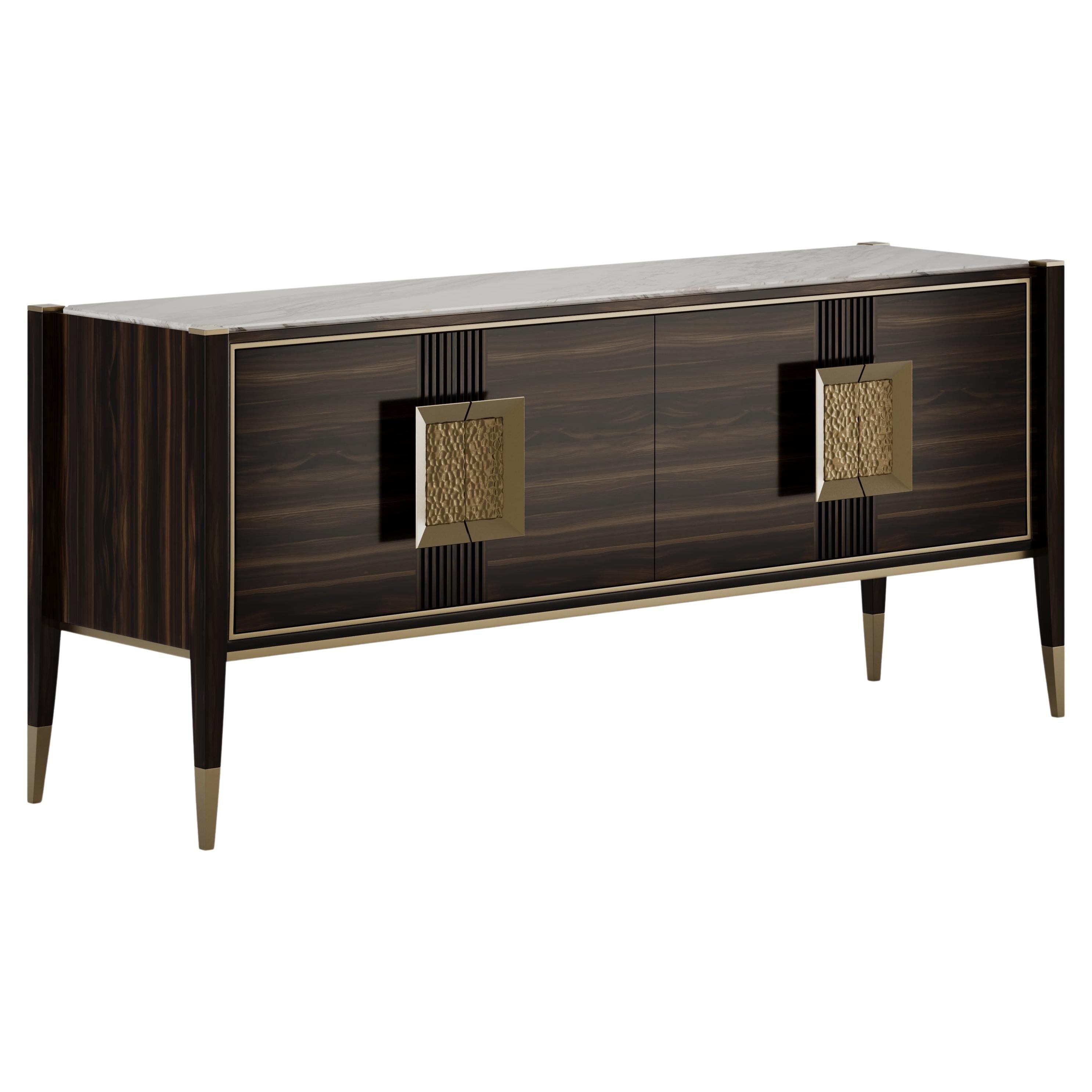 Contemporary Aurum Dark Sideboard In Louro Preto Wood And Marble Top For Sale