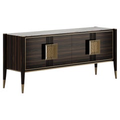 Contemporary Aurum Dark Sideboard In Louro Preto Wood And Marble Top