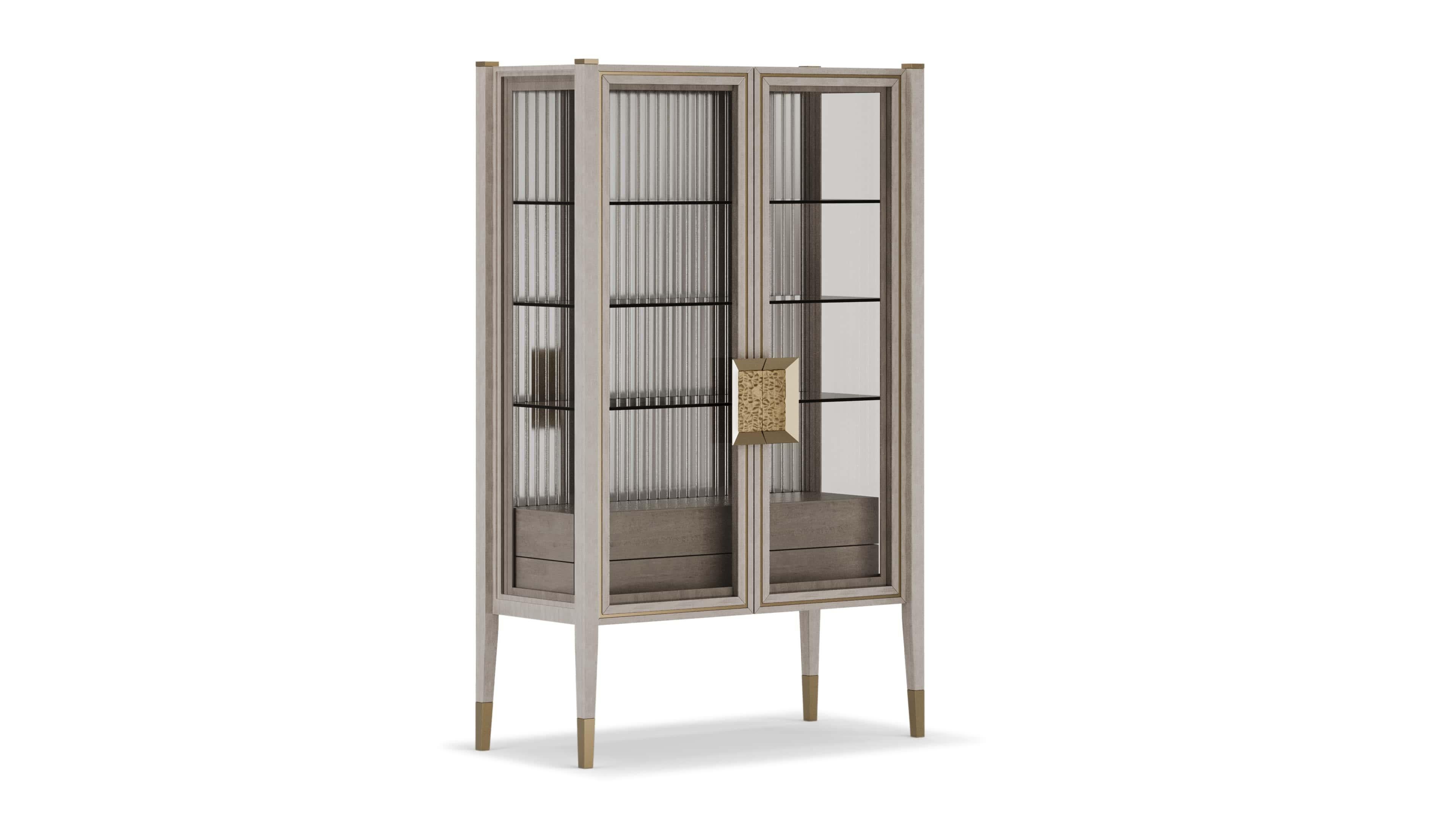 Mid-Century Modern Contemporary Aurum Light Cabinet In Cabanne Wood And Glass Doors For Sale
