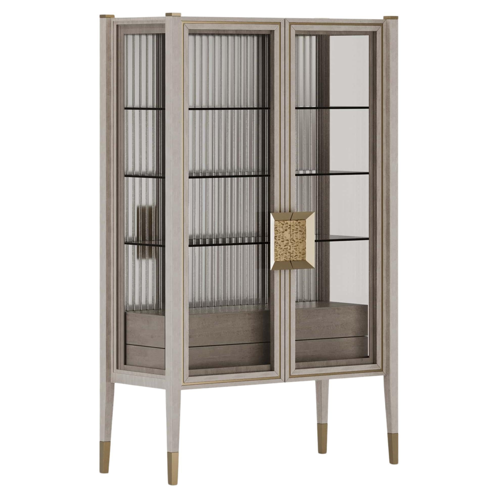 Contemporary Aurum Light Cabinet In Cabanne Wood And Glass Doors