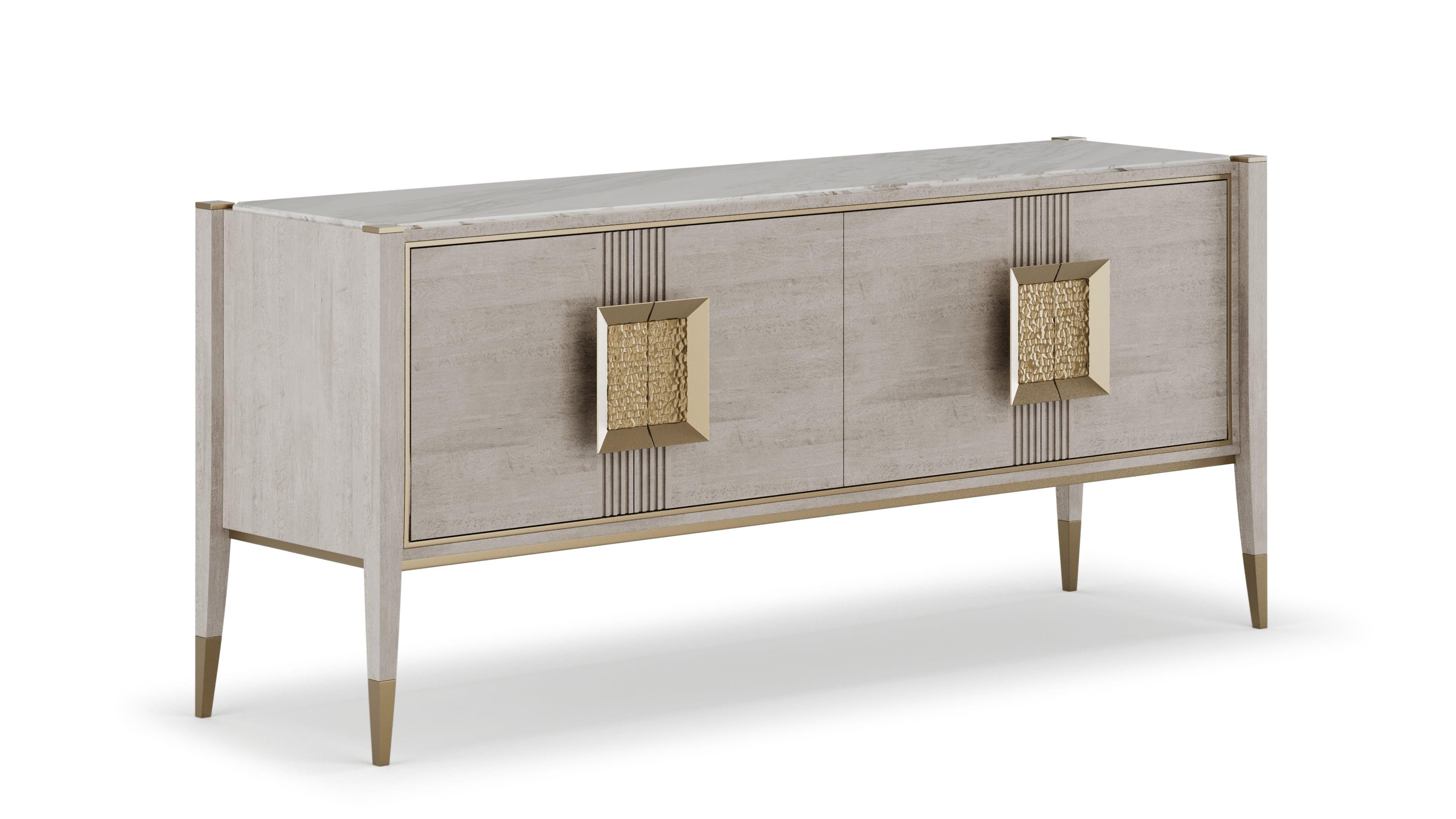 Portuguese Contemporary Aurum Light Sideboard In Cabanne Wood And Marble Top For Sale