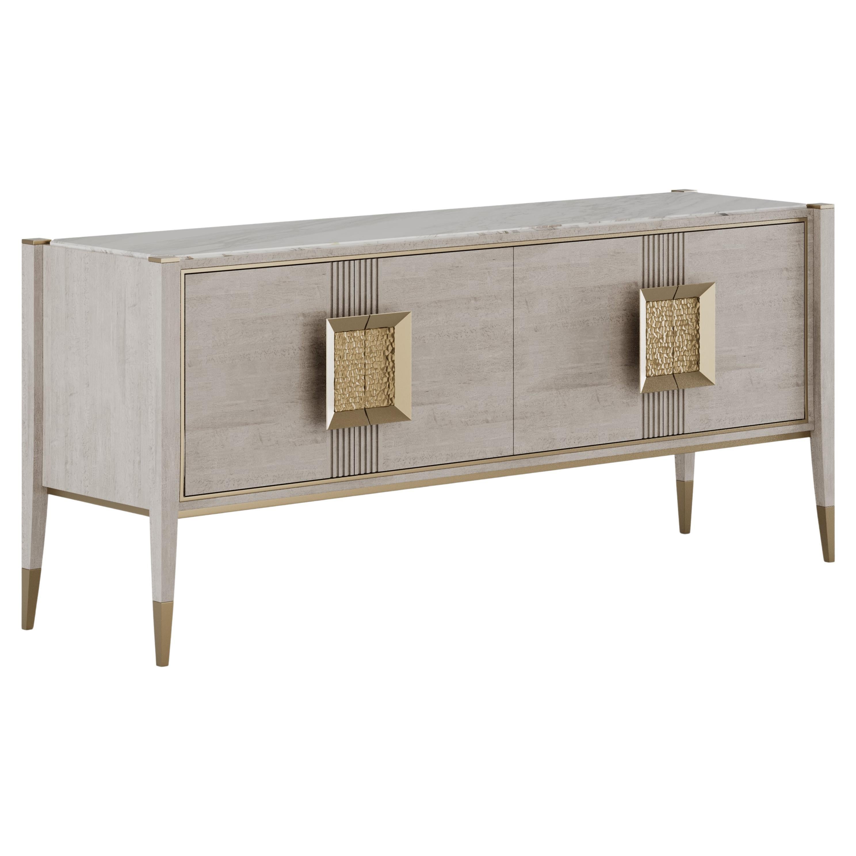 Contemporary Aurum Light Sideboard In Cabanne Wood And Marble Top