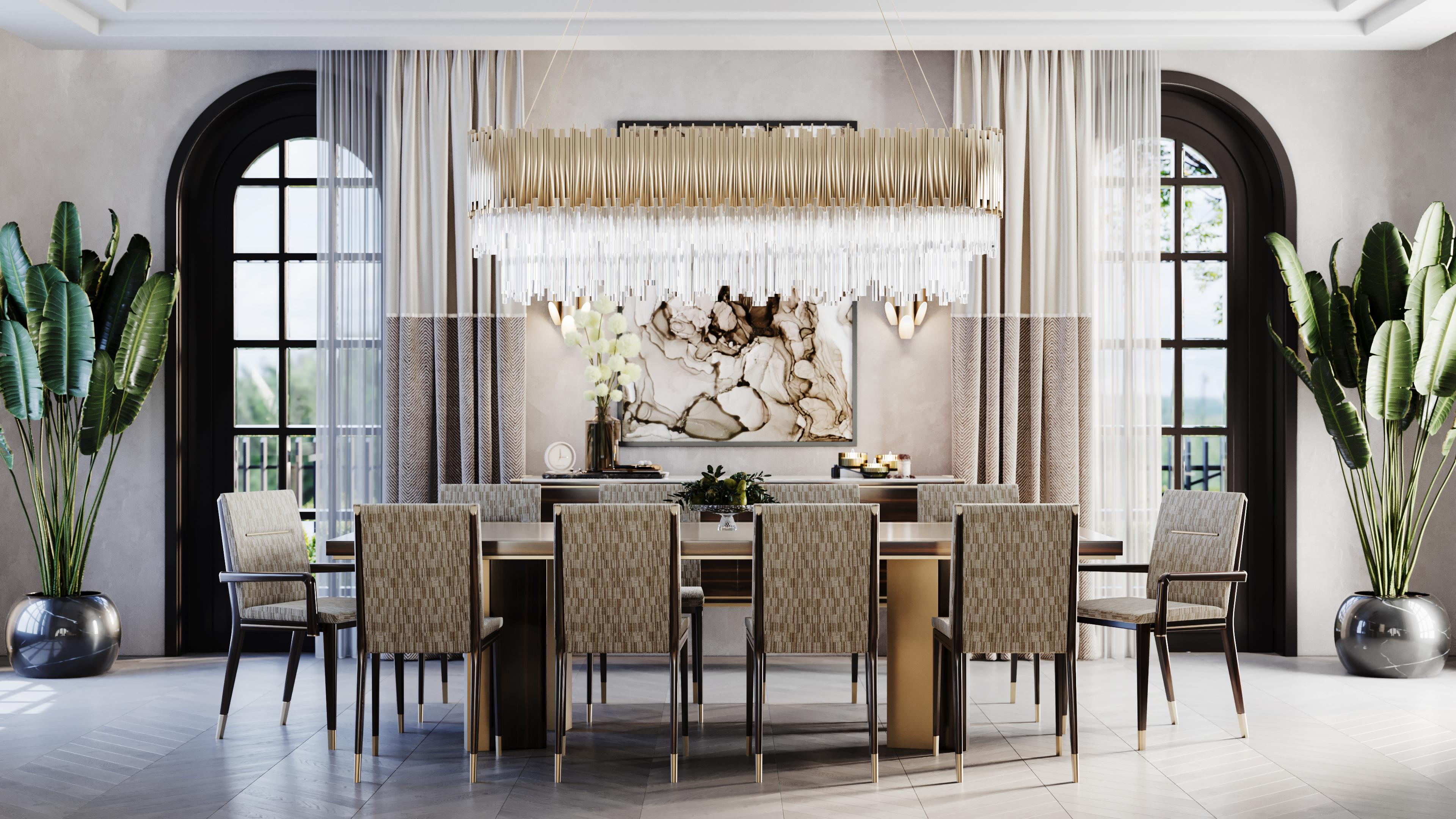Mesa de Comedor Rectangular Contemporánea Aurum Con Base Metálica Moderno de mediados de siglo en venta
