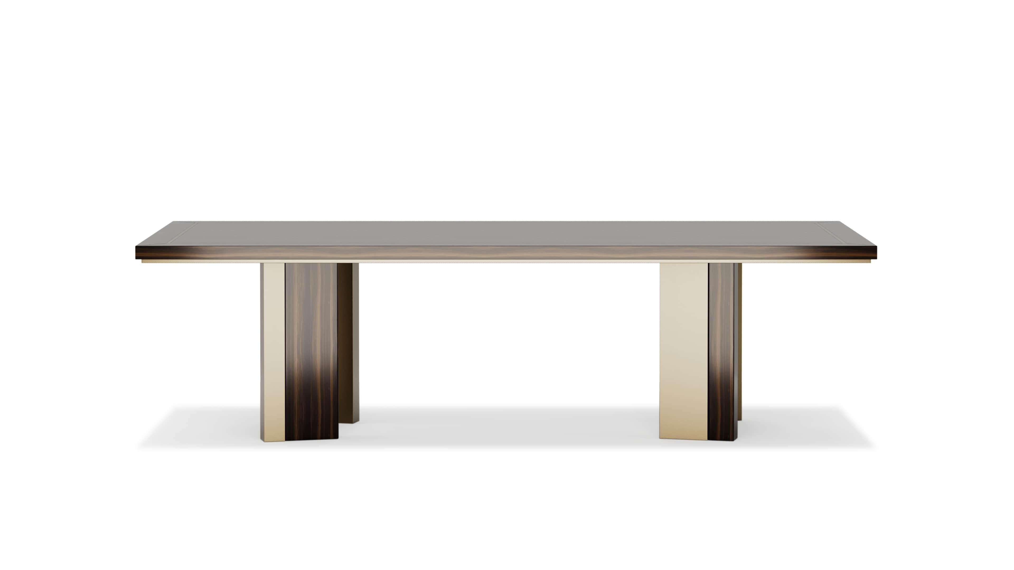 Mesa de Comedor Rectangular Contemporánea Aurum Con Base Metálica Portugués en venta