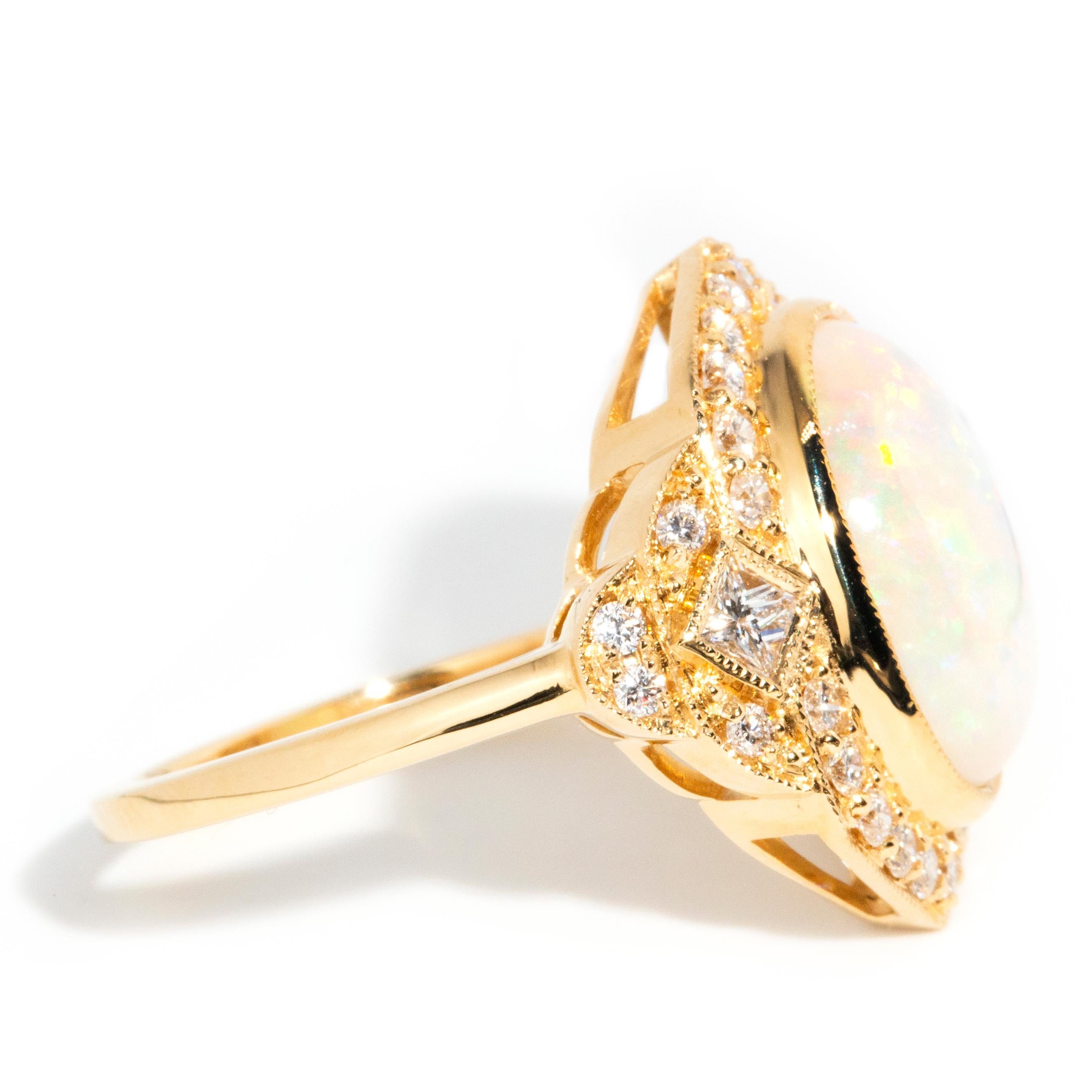 Contemporary Australian Crystal Opal Pink Sapphire and Diamond Ring 18 Ct Gold In New Condition For Sale In Hamilton, AU