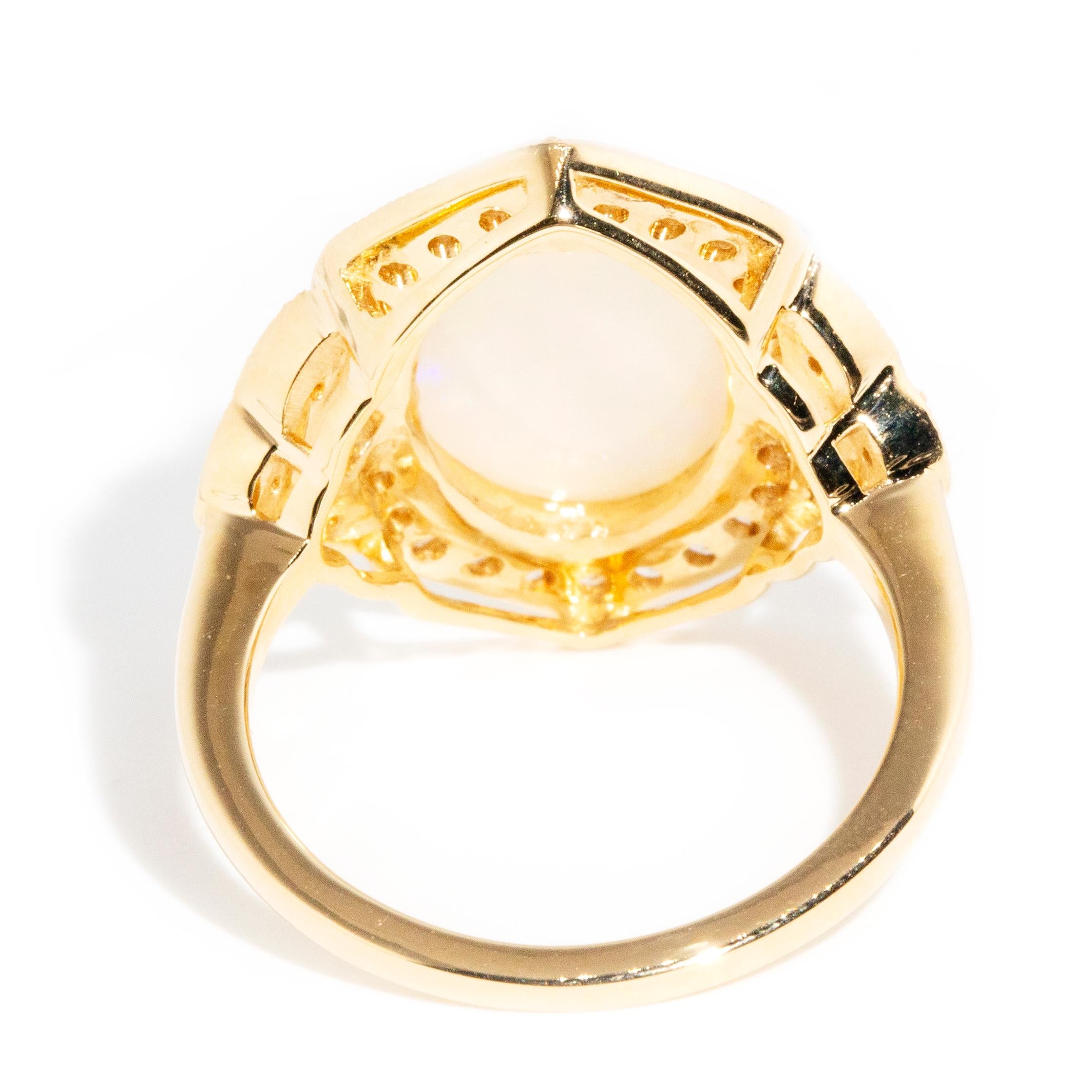 Contemporary Australian Crystal Opal Pink Sapphire and Diamond Ring 18 Ct Gold For Sale 1