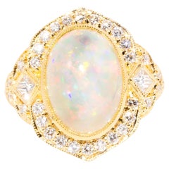 Contemporary Australian Crystal Opal Pink Sapphire and Diamond Ring 18 Ct Gold
