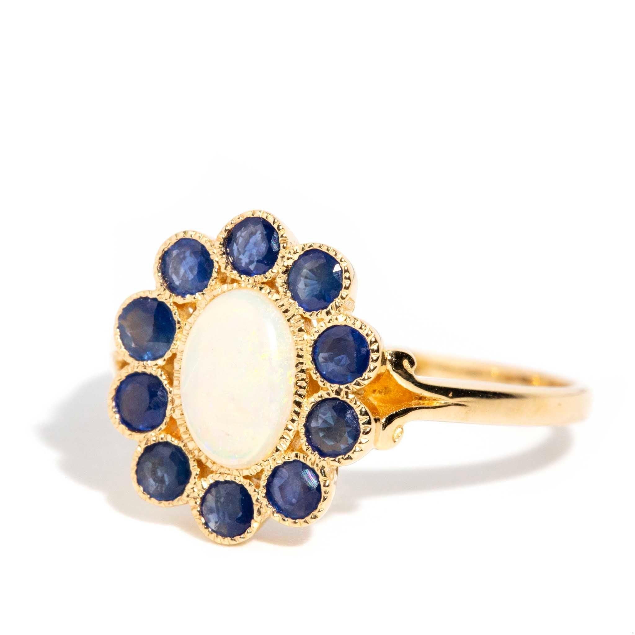 Contemporary Australian Opal & Sapphire Ring 9 Carat Yellow Gold In New Condition For Sale In Hamilton, AU