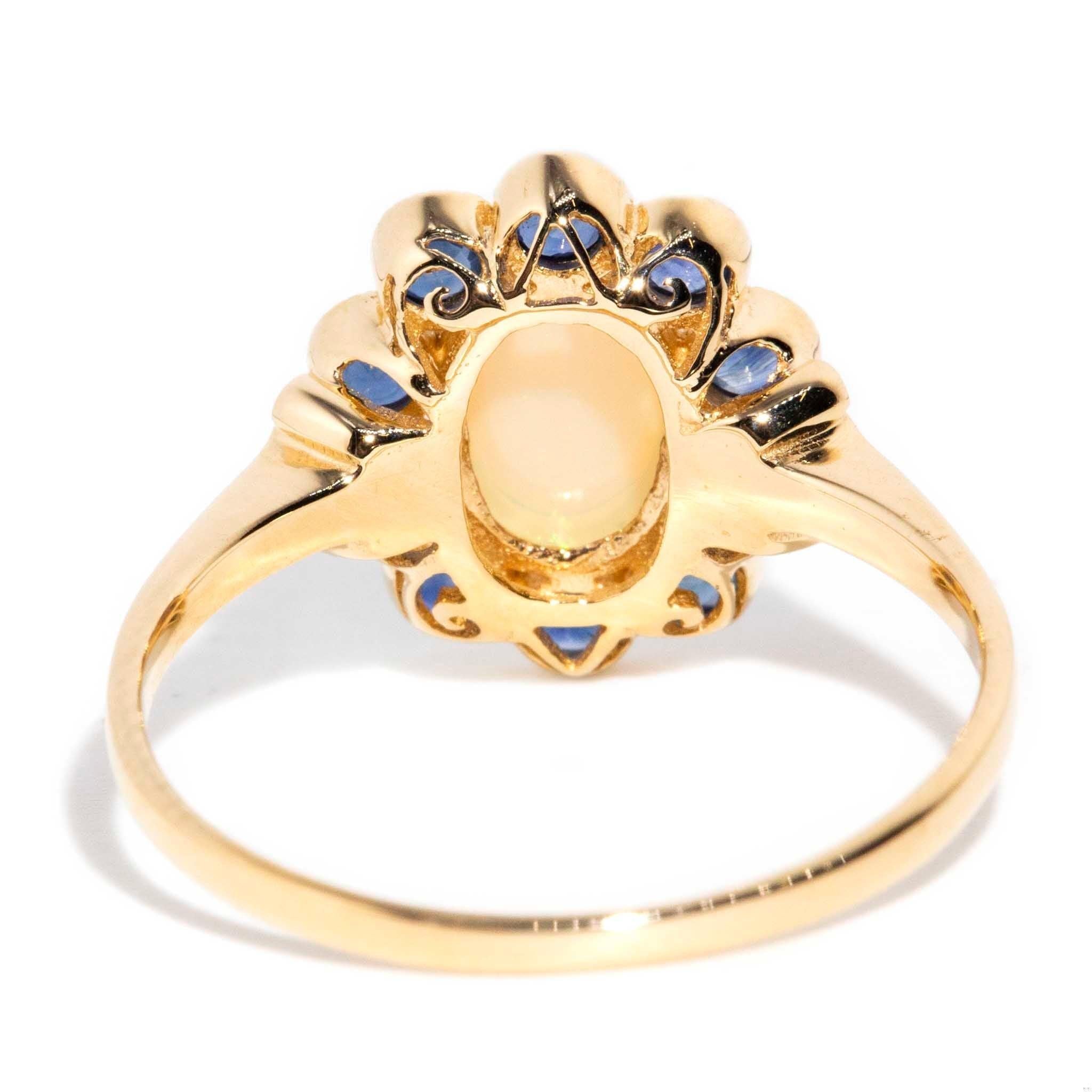 Contemporary Australian Opal & Sapphire Ring 9 Carat Yellow Gold For Sale 3