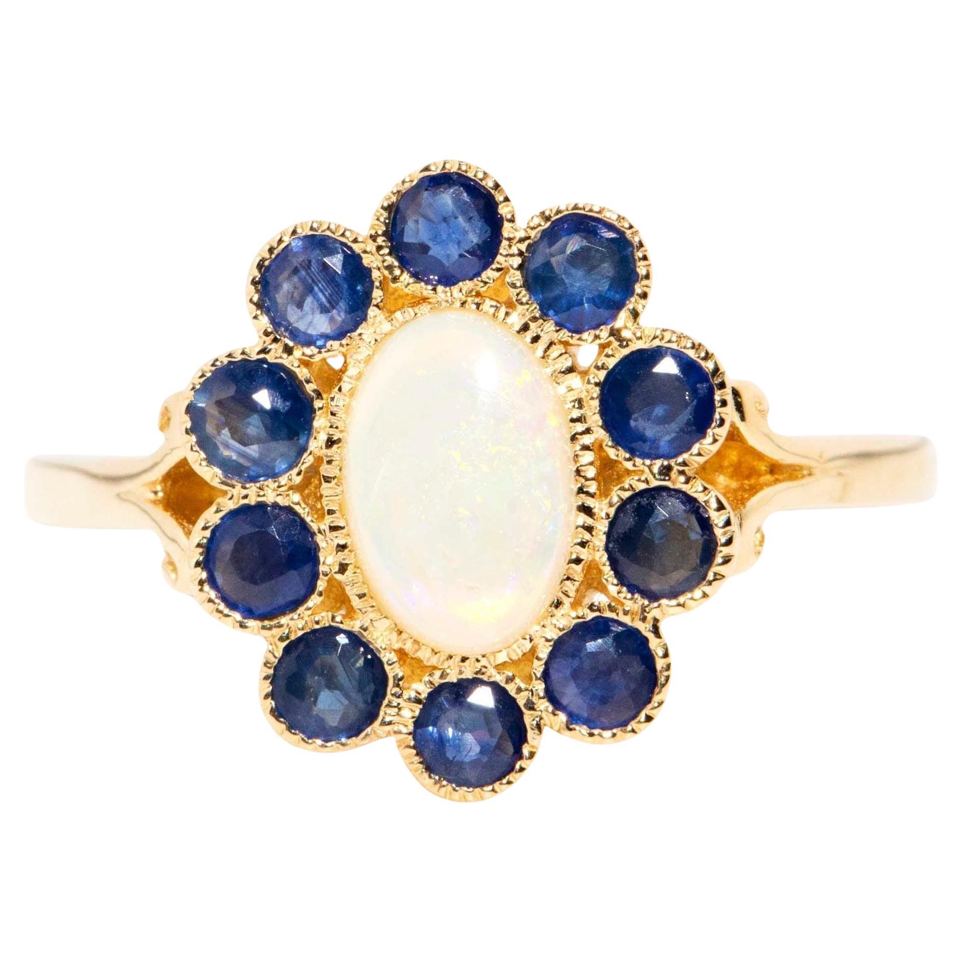 Contemporary Australian Opal & Sapphire Ring 9 Carat Yellow Gold For Sale