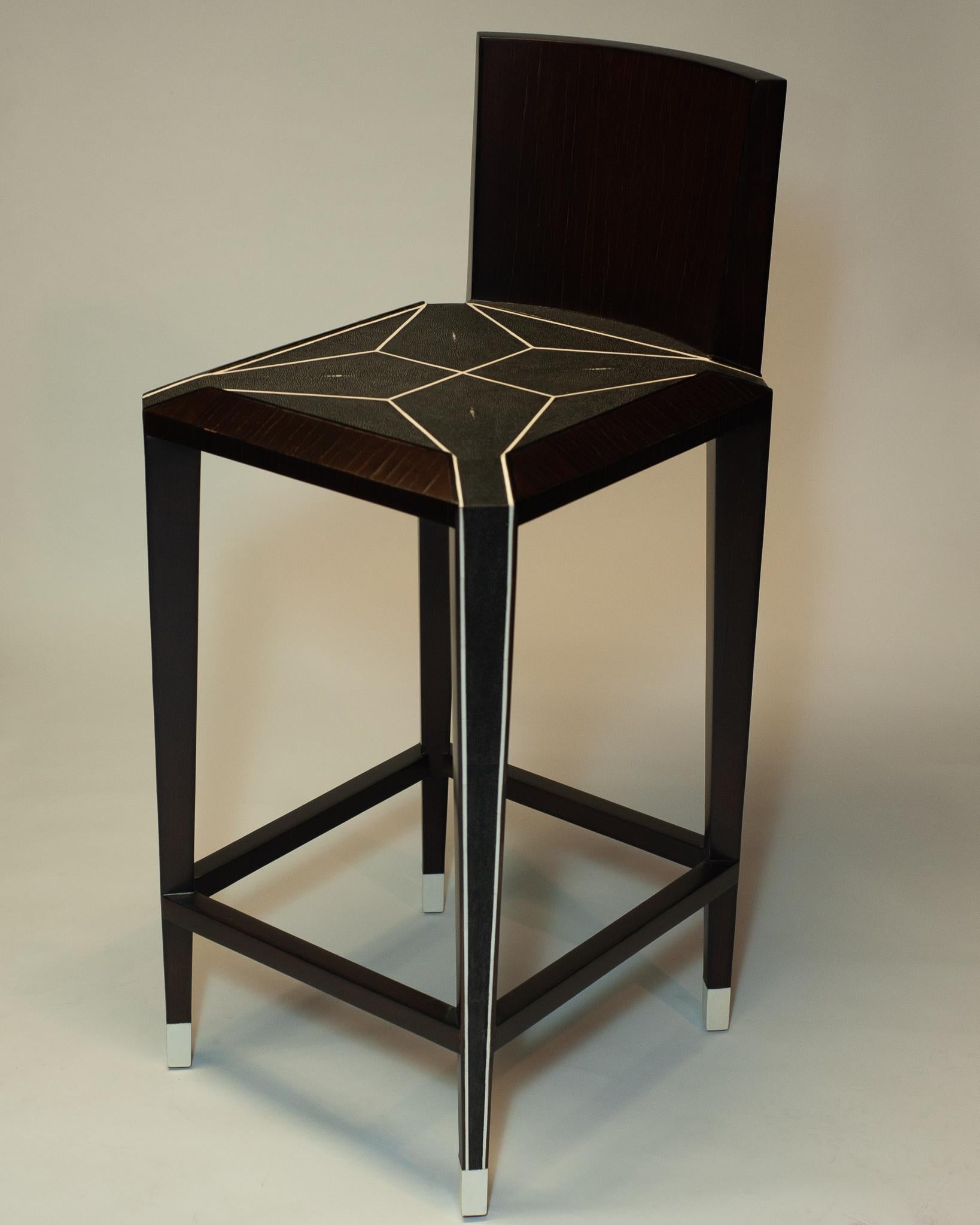 Inlay Contemporary Authentic Shagreen Bar Table and Three Bar Chairs