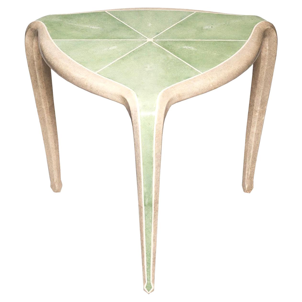 Contemporary Authentic Shagreen Cream and Green Tripod Table