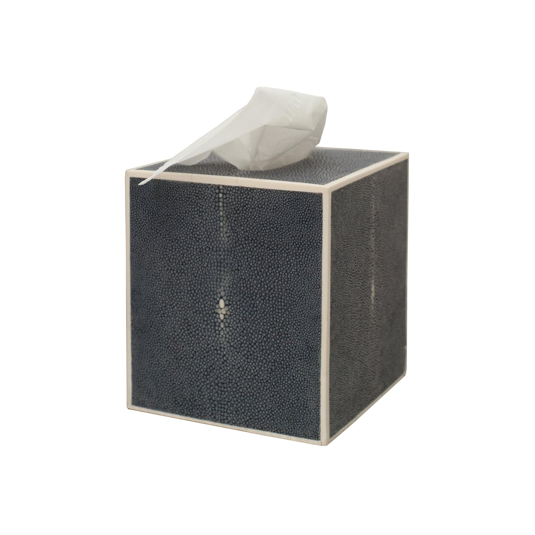 Contemporary Authentic Leather Navy Blue Covered Tissue Box For Sale