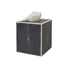 Contemporary Authentic Leather Navy Blue Covered Tissue Box