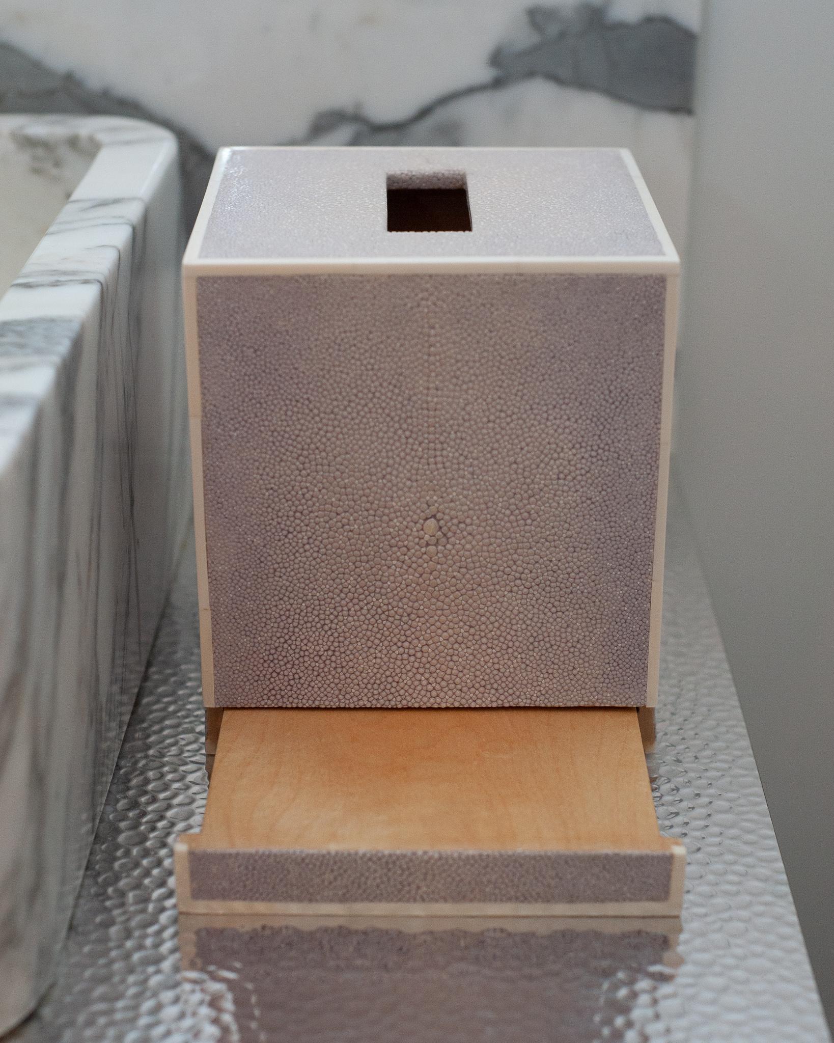 Contemporary Authentic Shagreen Pale Periwinkle Lavender Covered Tissue Box In New Condition In Toronto, ON