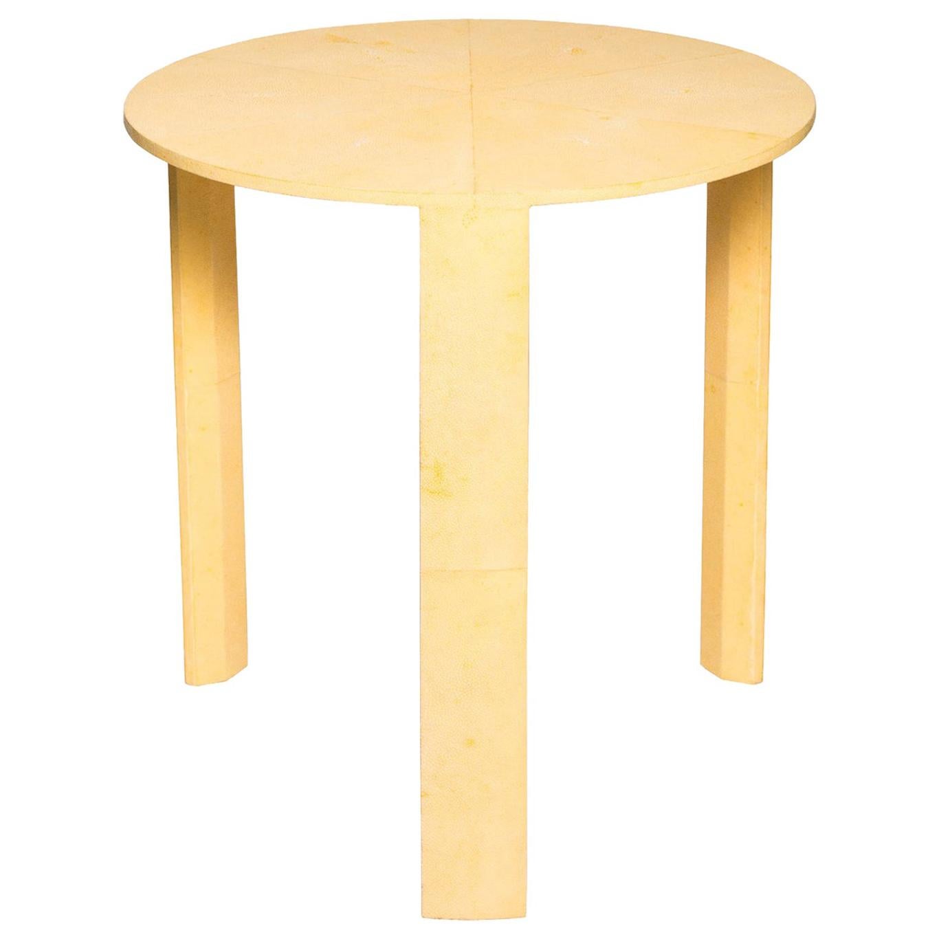 Contemporary Authentic Shagreen Round Table in Canary Yellow