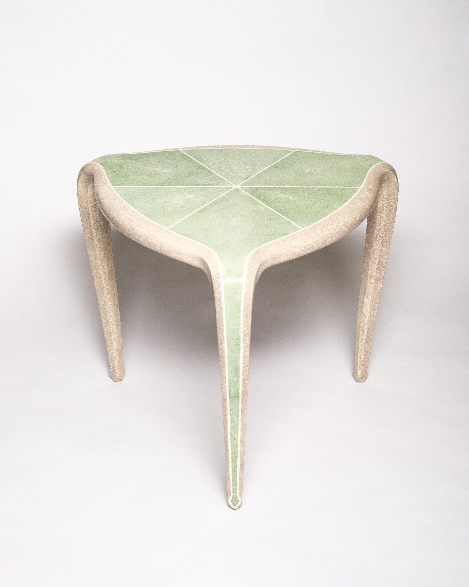 Contemporary Authentic Shagreen Cream and Green Tripod Table In New Condition For Sale In Toronto, ON