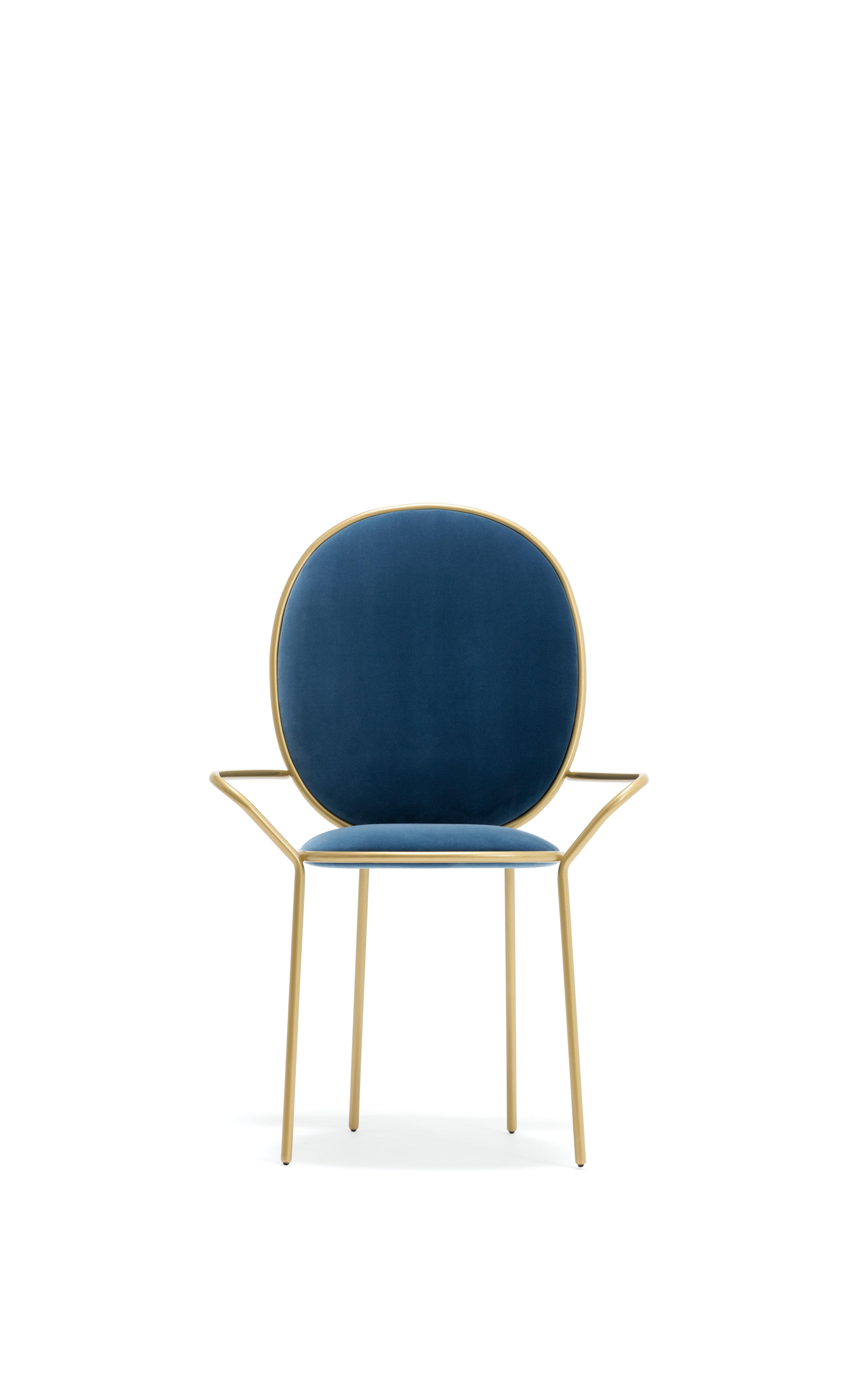 Contemporary Avio blue velvet upholstered dining armchair - Stay by Nika Zupanc

The Stay Family turns everyday seating into a special occasion. The Dining Chair and Dining Armchair are variations on an elegant social theme whilst the Dining Table