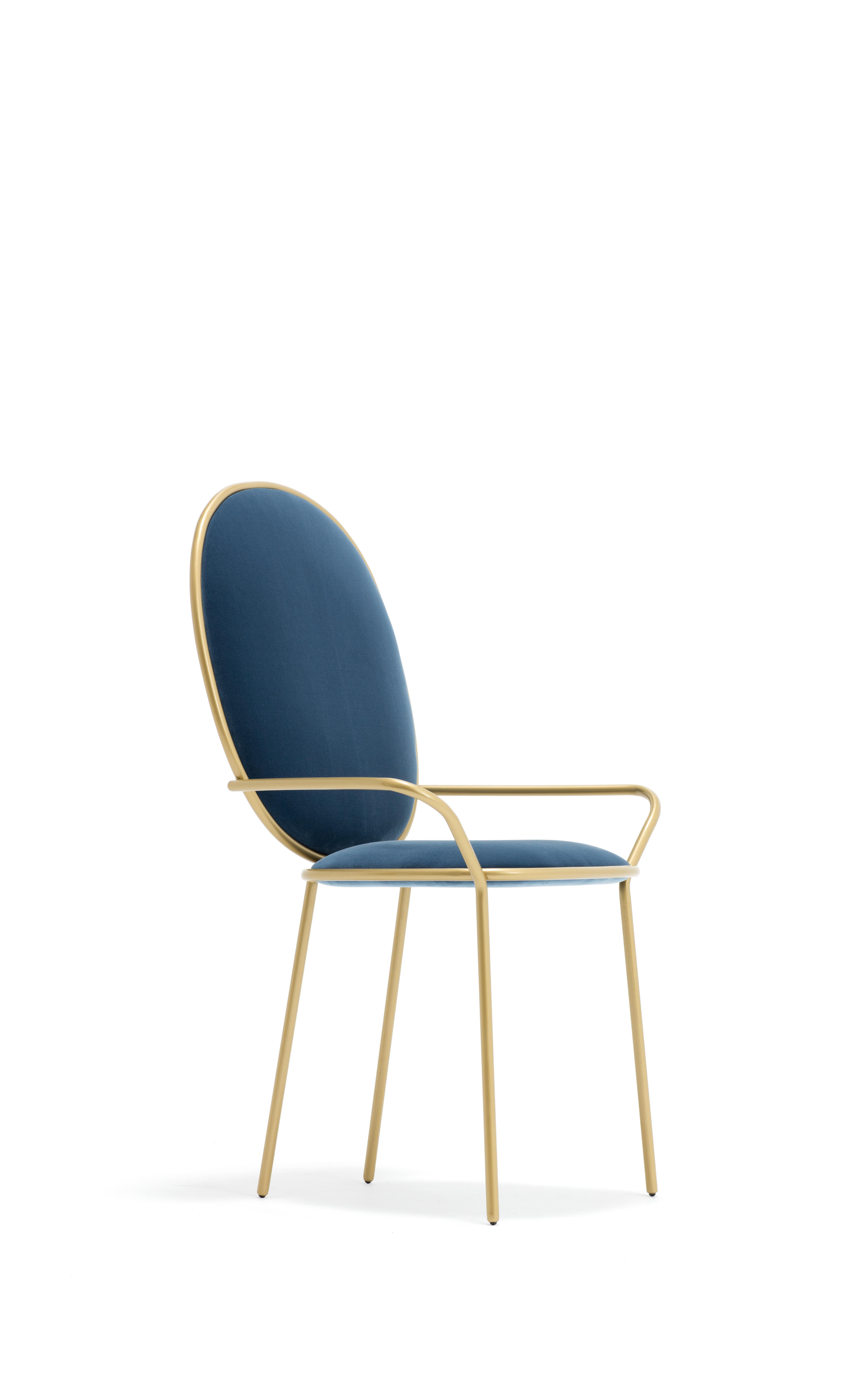 Modern Contemporary Avio Blue Velvet Upholstered Dining Armchair, Stay by Nika Zupanc